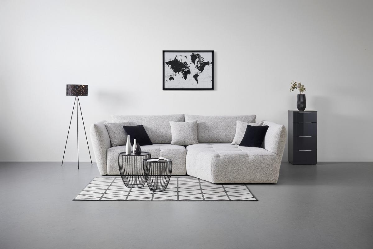 Sedacia súprava BONNY, pravá, béžová / čierna, 5x vankúš - čierna/béžová, Modern, textil (300/193cm) - Premium Living