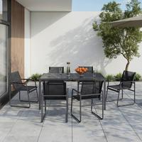 Gartenmöbel Set 7-Tlg. Toulon aus Metall/Textil/Glas - Dunkelgrau/Schwarz, MODERN, Glas/Textil (50/90/82/75/59,5/160cm) - Beldano