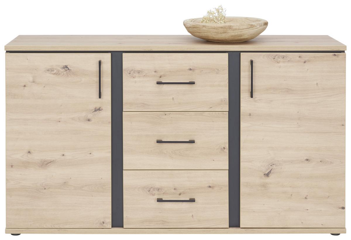 ŠIROKÁ KOMODA NATURE - barvy dubu/černá, Konvenční, kov/kompozitní dřevo (145/84/42cm)