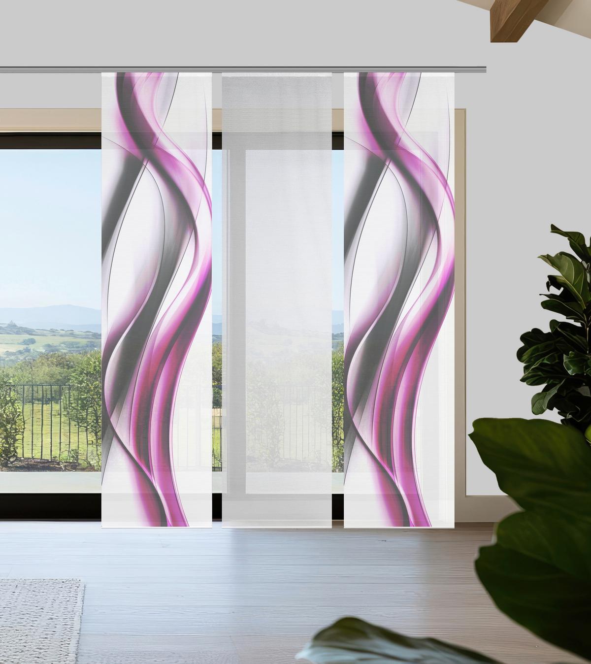 Flächenvorhang Cara 3er Set - Pink/Weiß, Design, Textil (180/260cm)