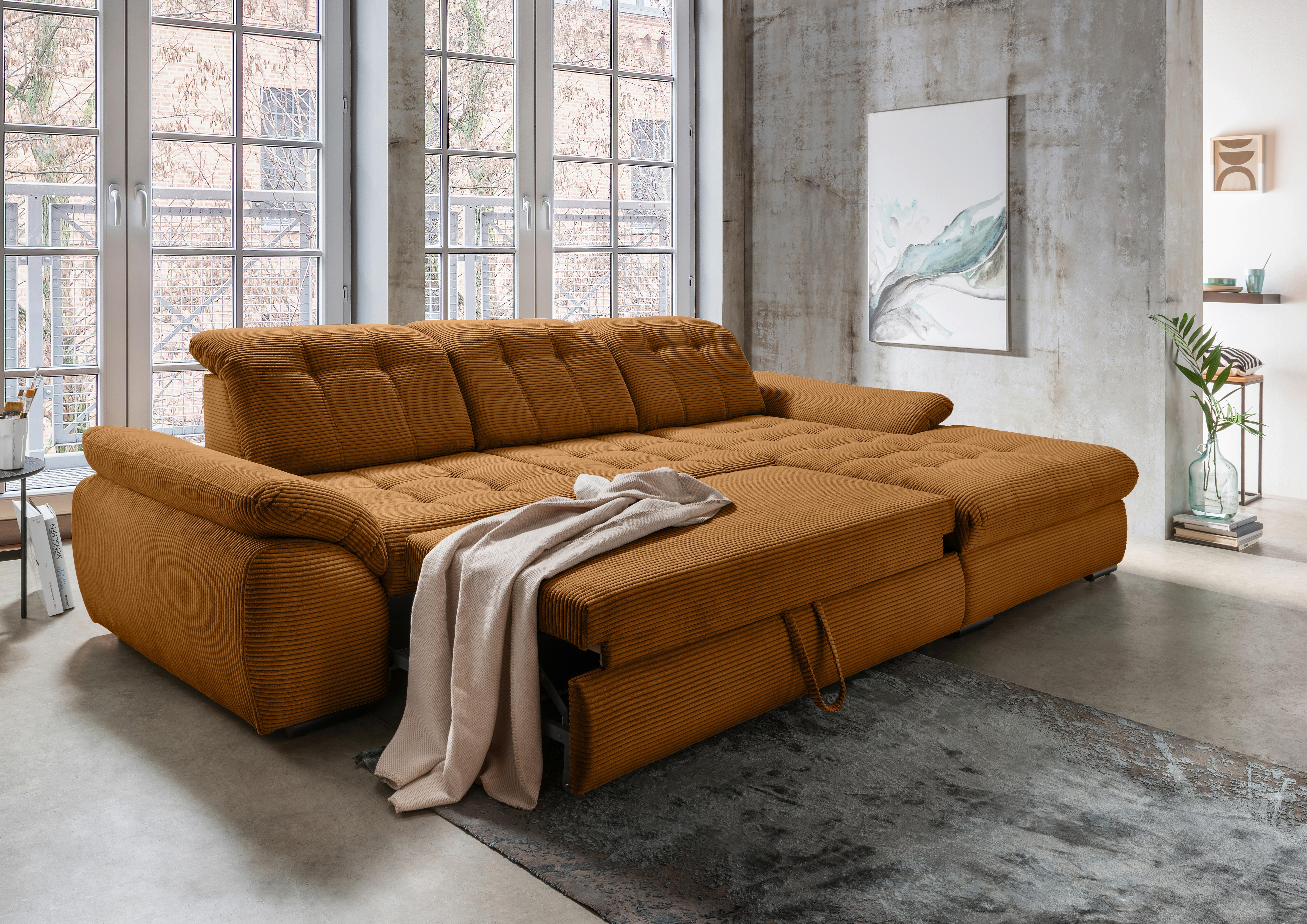 Ecksofa mit Bettkasten Rigatti Goldfarben 314x184 cm - Goldfarben/Schwarz, MODERN, Textil (314/184cm) - Livetastic