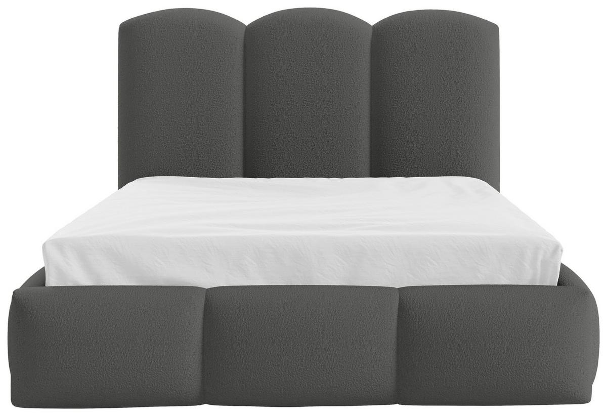 Polsterbett Bero Boucle Grau, Lf: 180x200 Cm - Buchefarben/Schwarz, Trend, Holz/Textil (180/200cm)