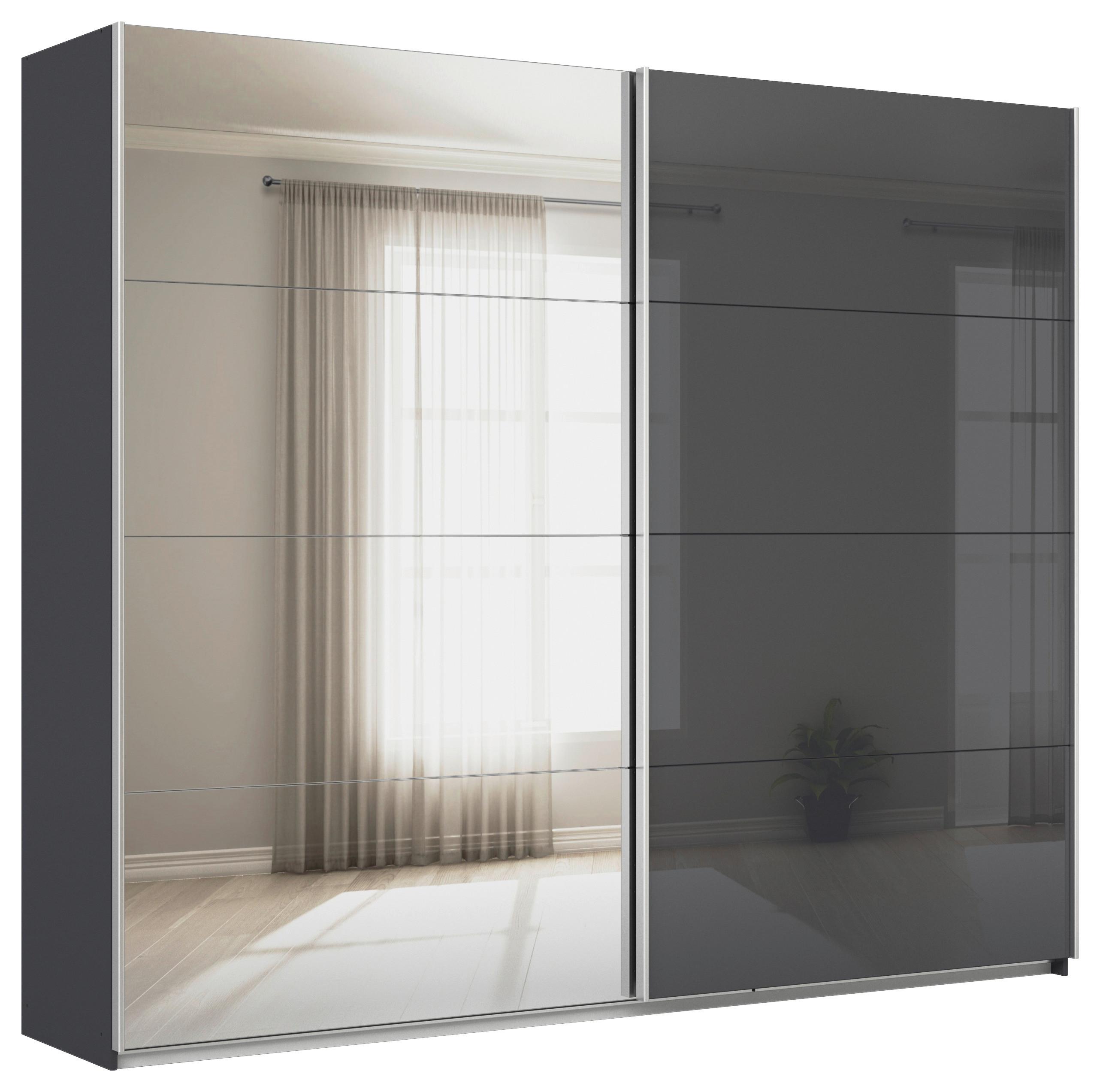 Tolóajtós Szekrény Feldkirch 271/229 Cm - magasfényű antracit/ezüstszínű, Modern, faalapú anyag/Üveg (271/229/62cm)