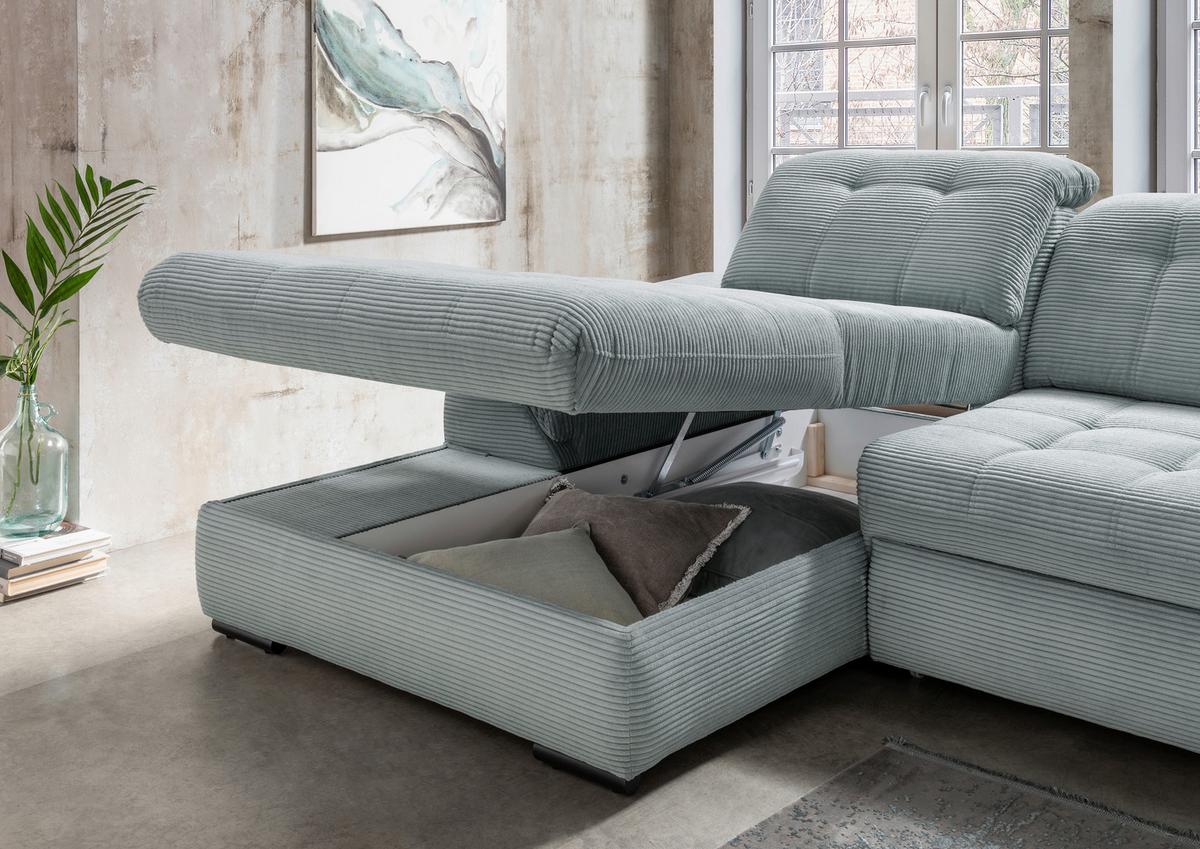 Ecksofa Mit Bettkasten Rigatti Blau S: 184x314 Cm - Schwarz/Hellblau, MODERN, Textil (184/314cm) - Livetastic
