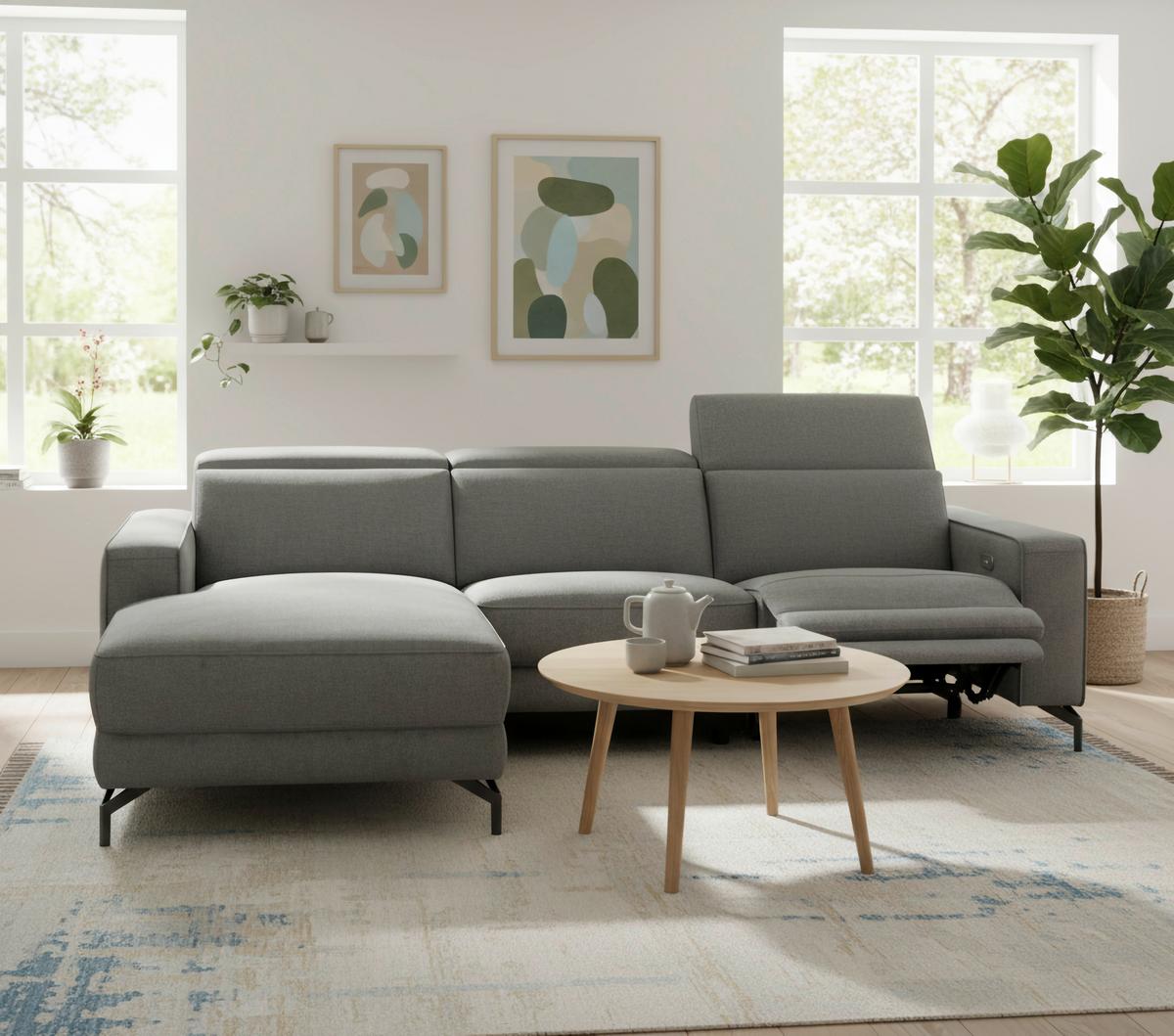 Ecksofa Michelle Grau S: 108x278 cm - Schwarz/Grau, Design, Textil (176/278cm) - Livetastic