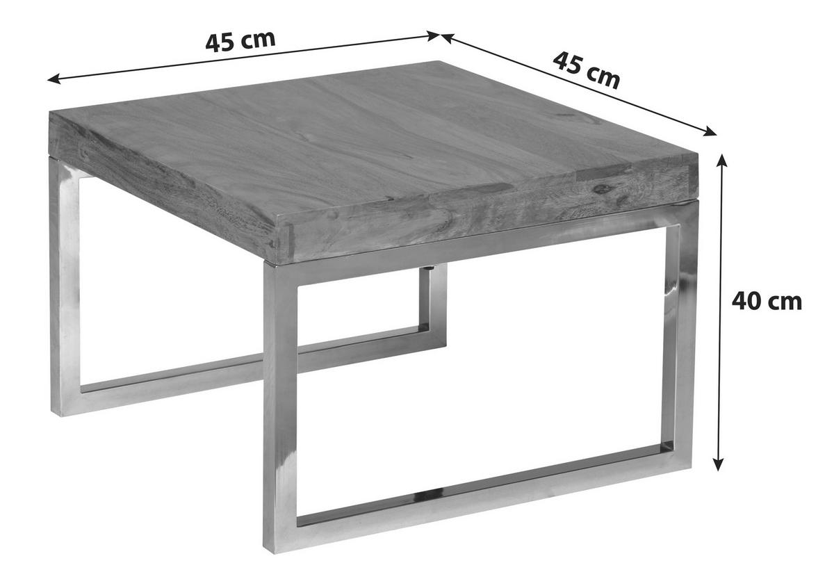 Beistelltisch mit Holzplatte Guna, Sheesham/Silberfarben - Silberfarben/Sheeshamfarben, Design, Holz/Metall (45/45/40cm) - MID.YOU