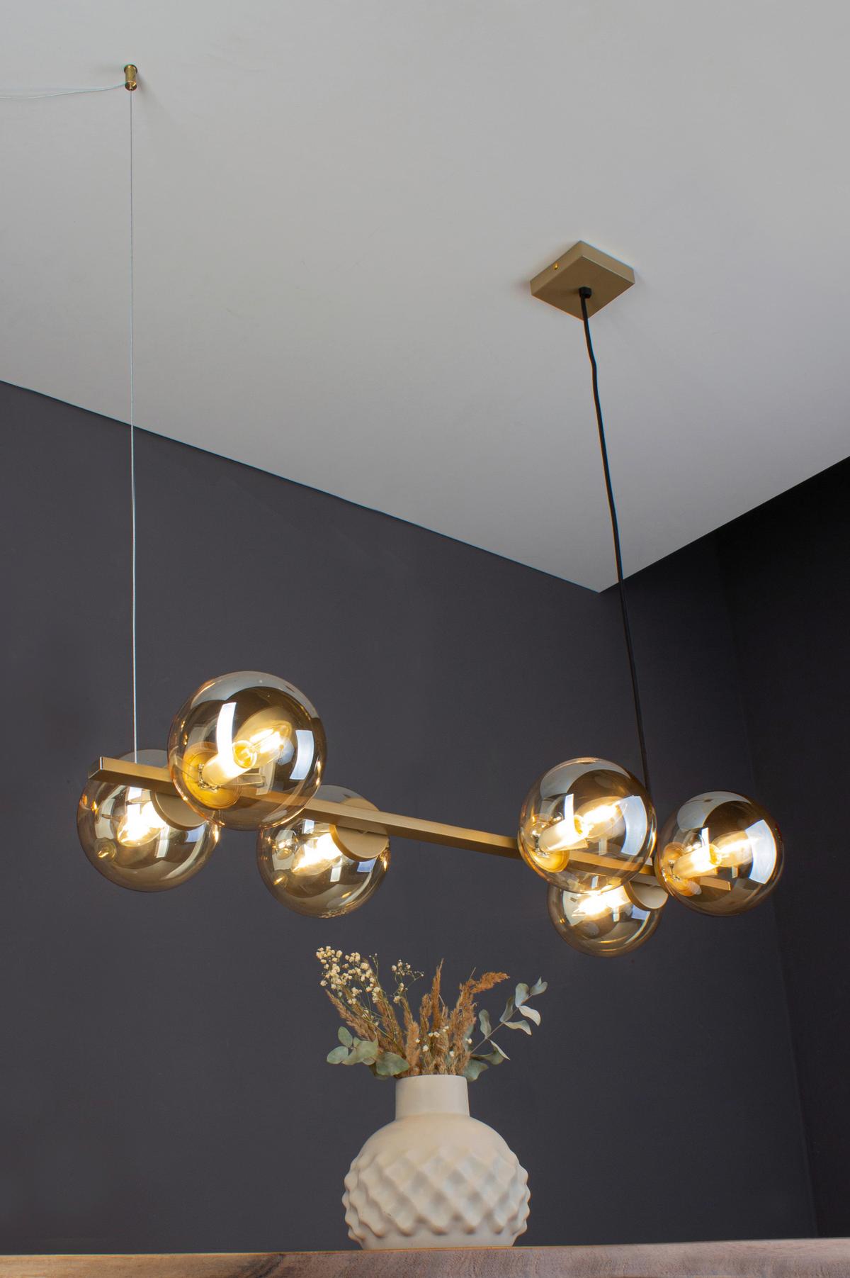 Hängeleuchte 9110-S6 Go - Goldfarben/Bernsteinfarben, Design, Glas/Metall (31,7/80/120cm)