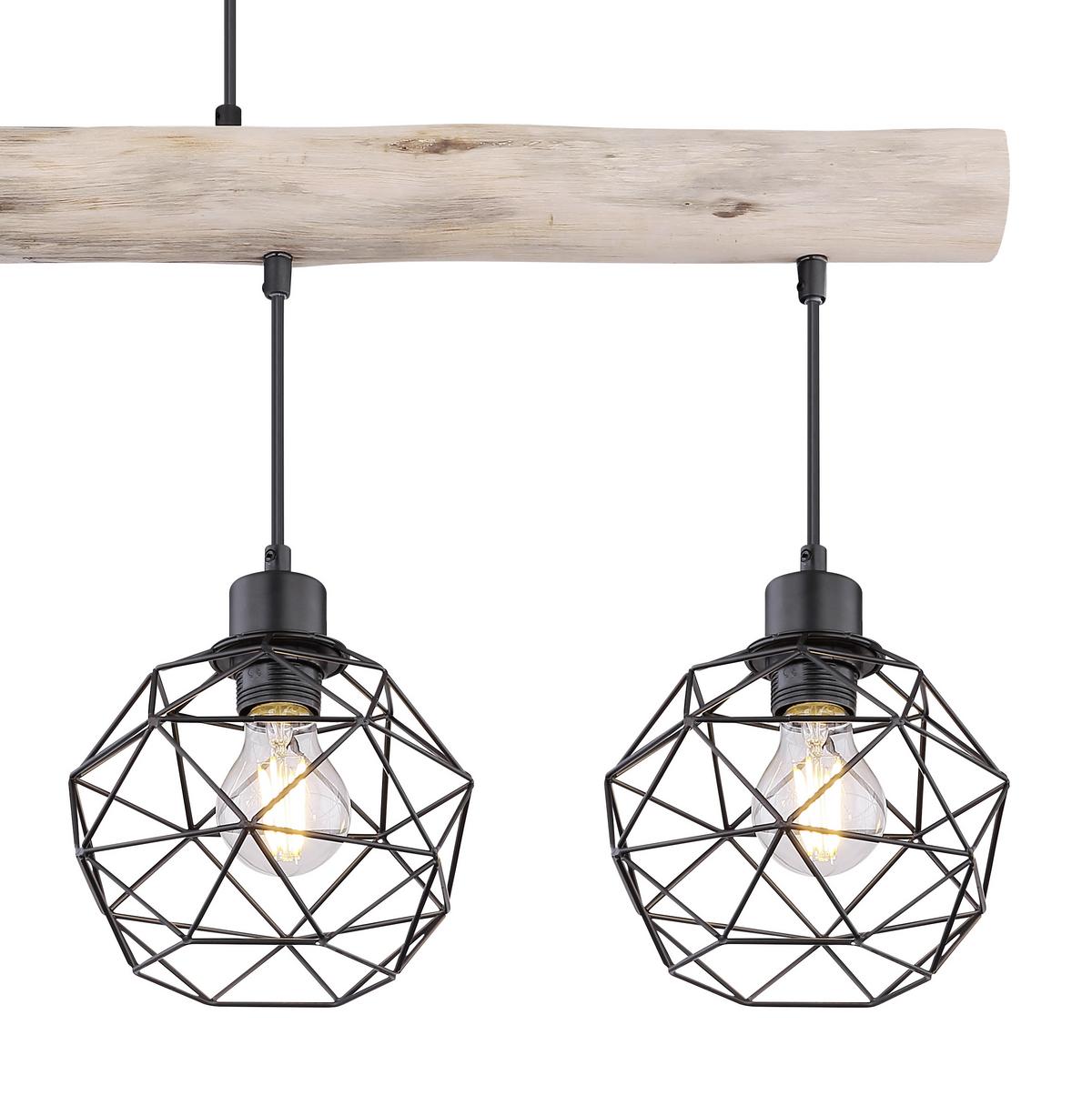 Hängeleuchte Theodor H: 120 Cm 4-Flammig - Schwarz/Naturfarben, Natur, Holz/Metall (85/18cm) - Globo