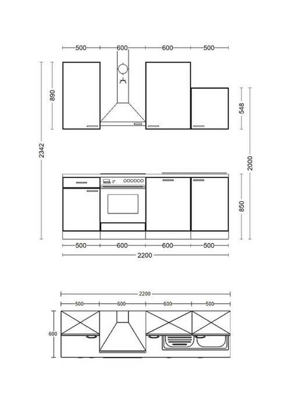 Küchenblock Lucca Weiß/Graubraun B: 220 cm - Graubraun/Weiß, MODERN, Holzwerkstoff (220cm) - FlexWell