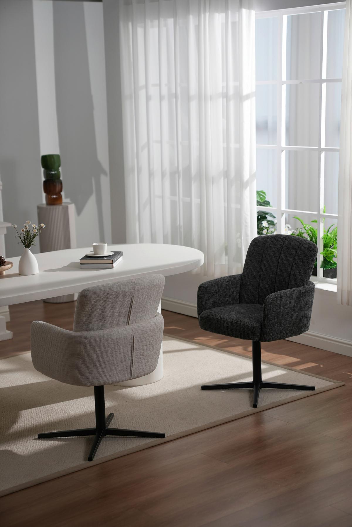 Armlehnstuhl Allison Leinenoptik Grau, B: 58 Cm - Dunkelgrau/Schwarz, LIFESTYLE, Holz/Textil (58/86/64cm) - Livetastic