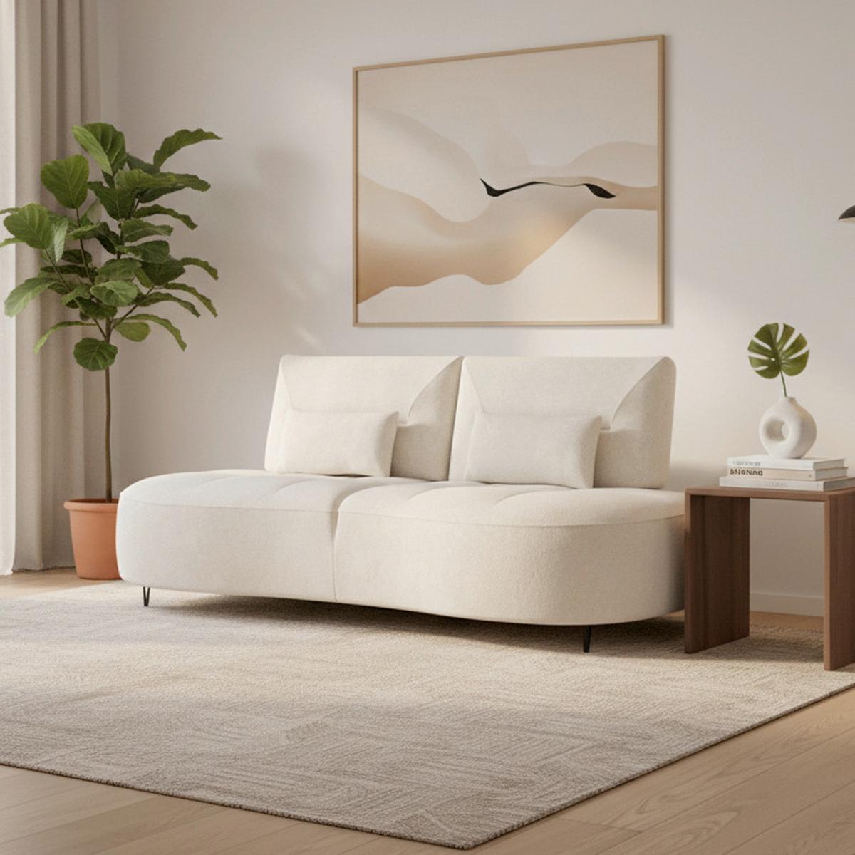 Dvojmiestna pohovka BENNY, béžové buklé, max. 360 kg - čierna/béžová, Modern, kov/drevo (224/85/114cm) - Bessagi Home