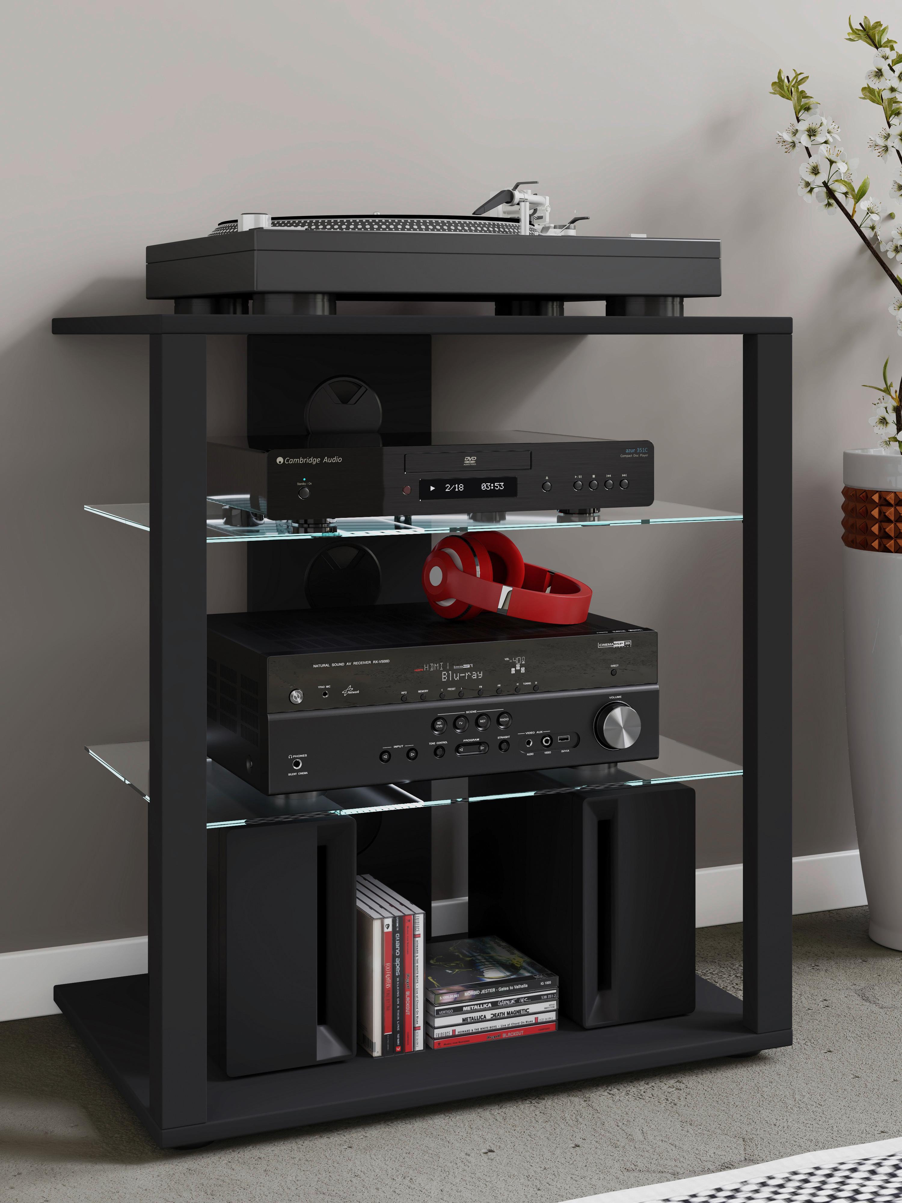 TV-Rack Folas B: 60 cm Schwarz mit Kabeldurchlass - Schwarz, Basics, Holzwerkstoff (60/70/41cm) - MID.YOU