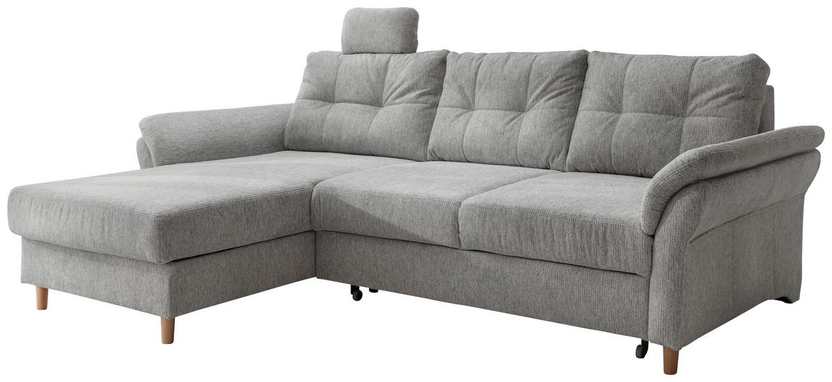 Ecksofa Brizzini mit Schlaf- Funktion, Silberfarben,176x250 - Silberfarben/Naturfarben, MODERN, Textil (176/250cm) - Livetastic
