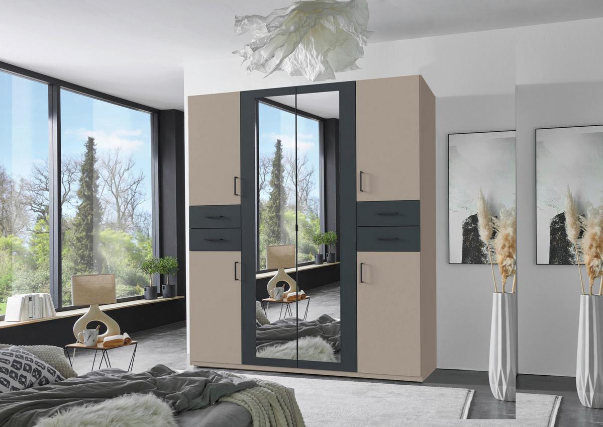 Drehtürenschrank Vegas Sahara/Graphit/Grau B: 180 cm - Graphitfarben/Grau, Basics, Glas/Holzwerkstoff (180/208/58cm) - MID.YOU