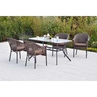 Gartentischgruppe Ravenna 5tlg. Set Inkl. Sitzkissen - Dunkelbraun/Graphitfarben, KONVENTIONELL, Glas/Kunststoff - Gardenson