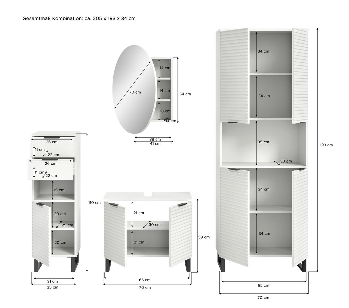 Badezimmer Riff Weiß B: 175 Cm - Schwarz/Weiß, MODERN, Holzwerkstoff (175cm) - MID.YOU