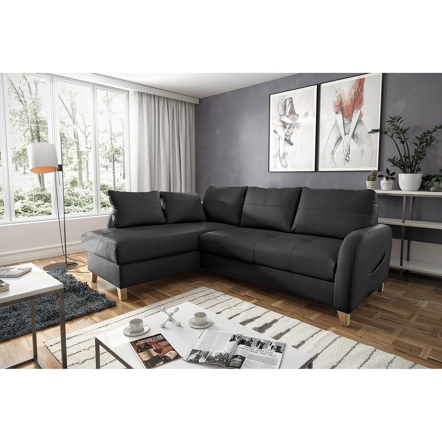 Ecksofa Compact Schwarz S: 227x168 Cm - Buchefarben/Schwarz, Design, Leder/Textil (227/168cm) - Livetastic