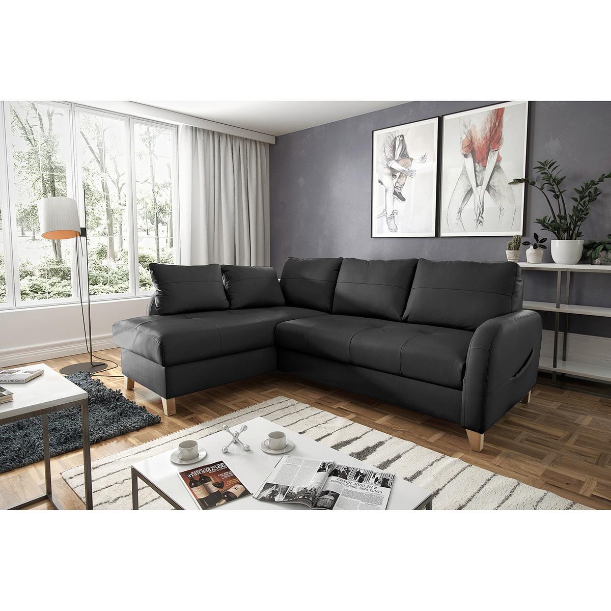 Ecksofa Compact Schwarz S: 227x168 Cm - Buchefarben/Schwarz, Design, Leder/Textil (227/168cm) - Livetastic