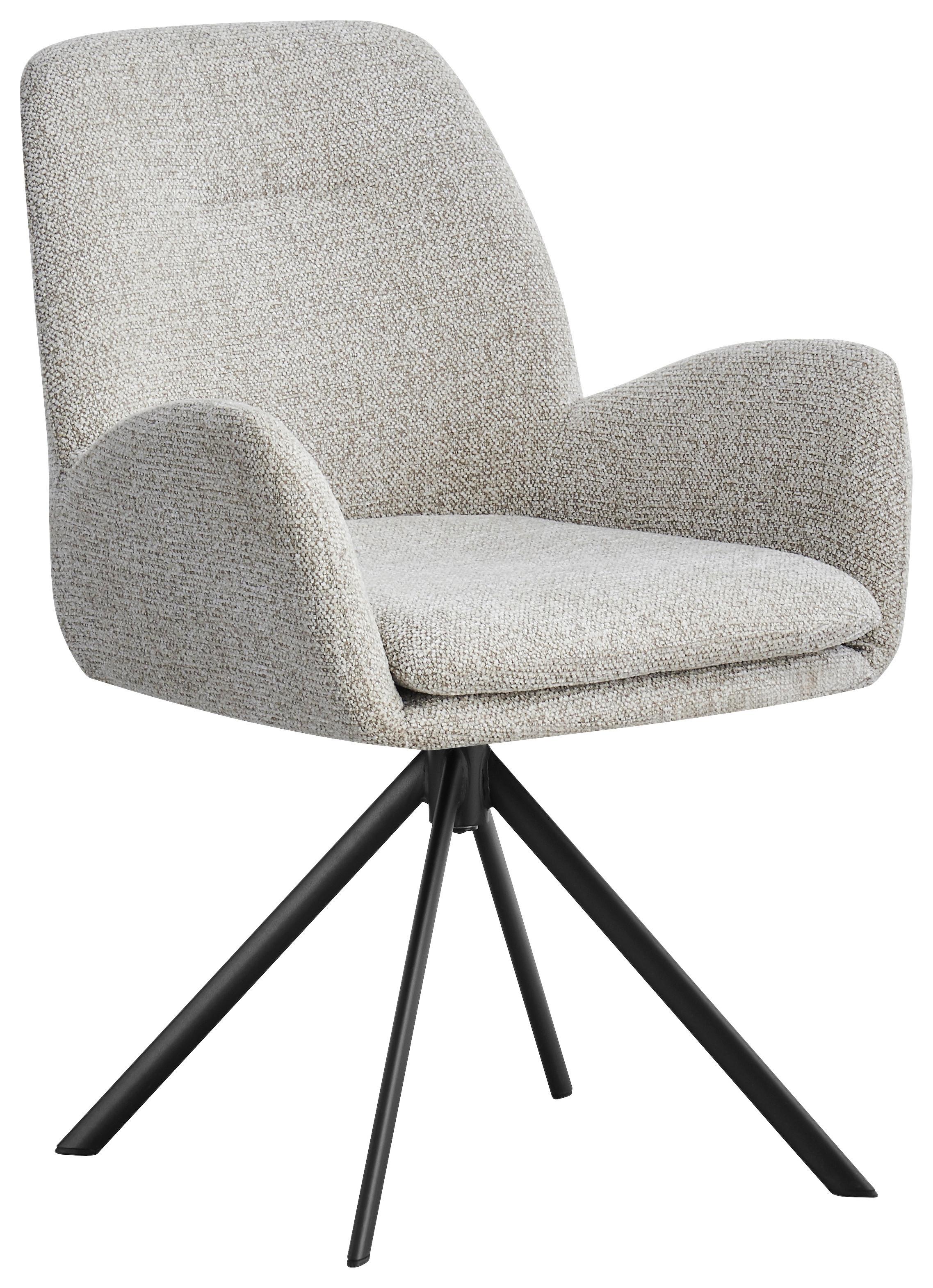 Armlehnstuhl Siglinde Webstoff Hellgrau 360° drehbar - Hellgrau/Schwarz, MODERN, Textil/Metall (61/87/62cm) - MID.YOU