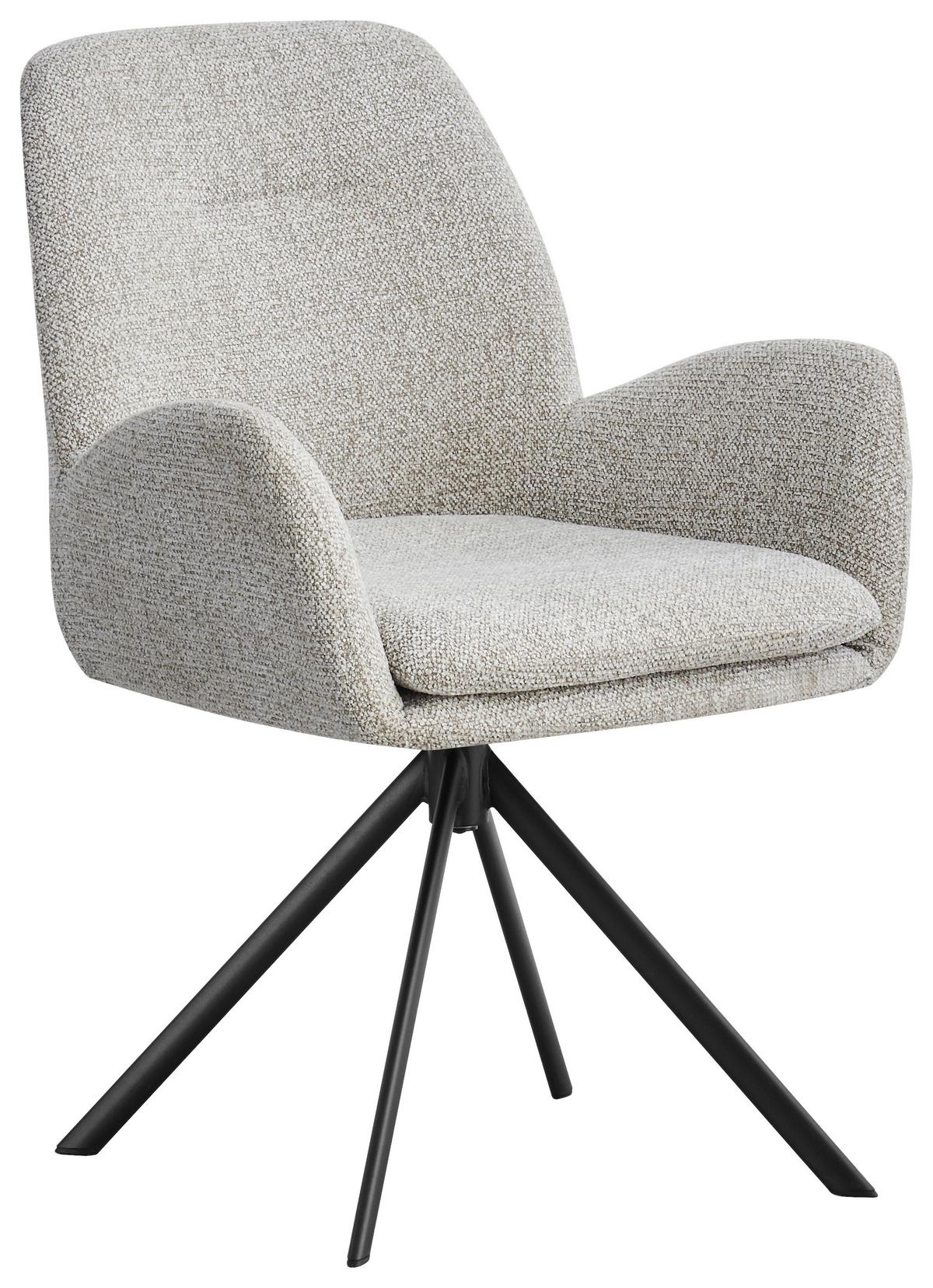 Armlehnstuhl Siglinde Webstoff Hellgrau 360° Drehbar - Hellgrau/Schwarz, MODERN, Textil/Metall (61/87/62cm) - MID.YOU