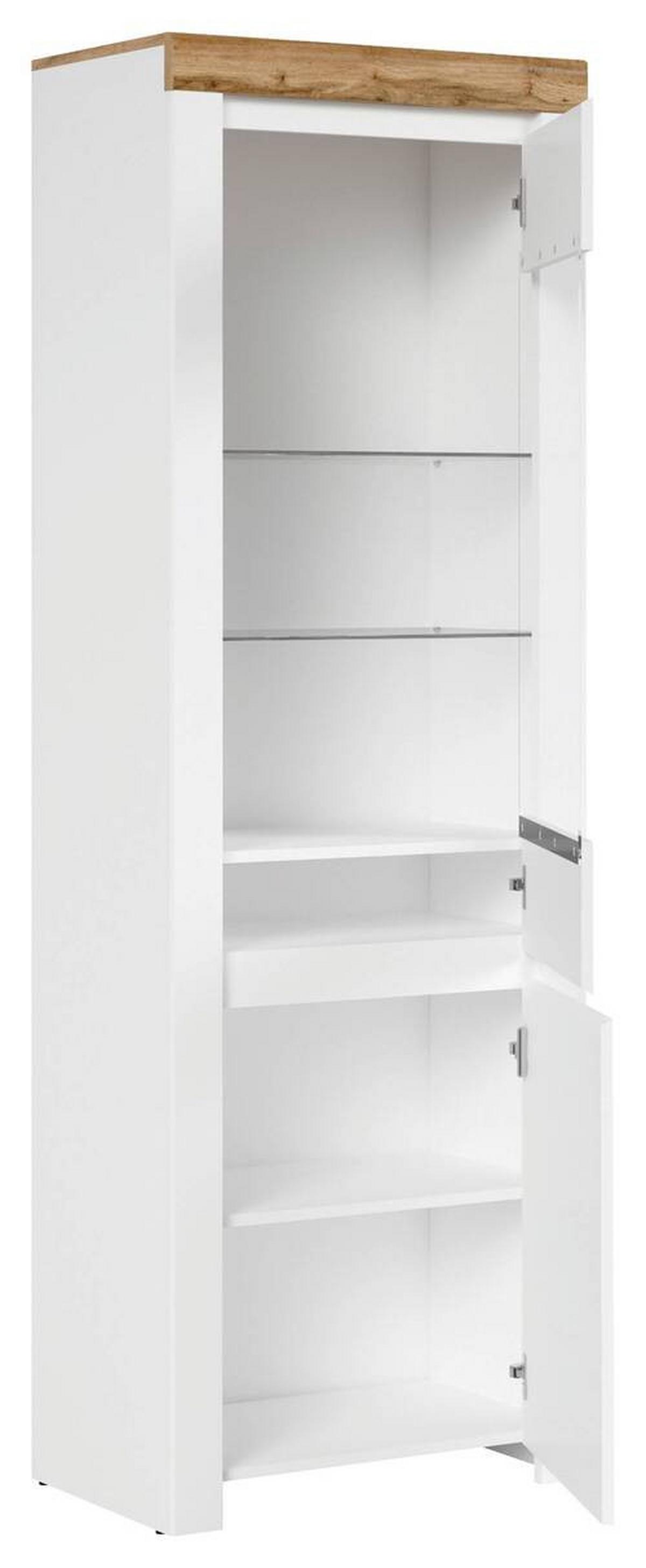Vitrine Holten Glass-Door Cabinet - Weiß Hochglanz/Eichefarben, Design, Glas/Holzwerkstoff (68/203,5/42cm)
