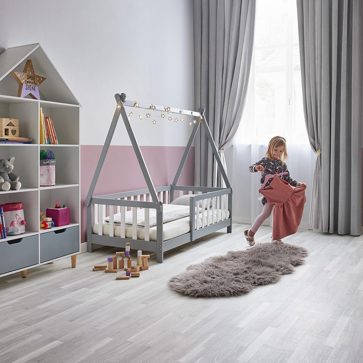 Postel pro děti ADELIA 140x70 cm - šedá/bílá, Moderní, dřevo (70/140cm) - Bessagi Home