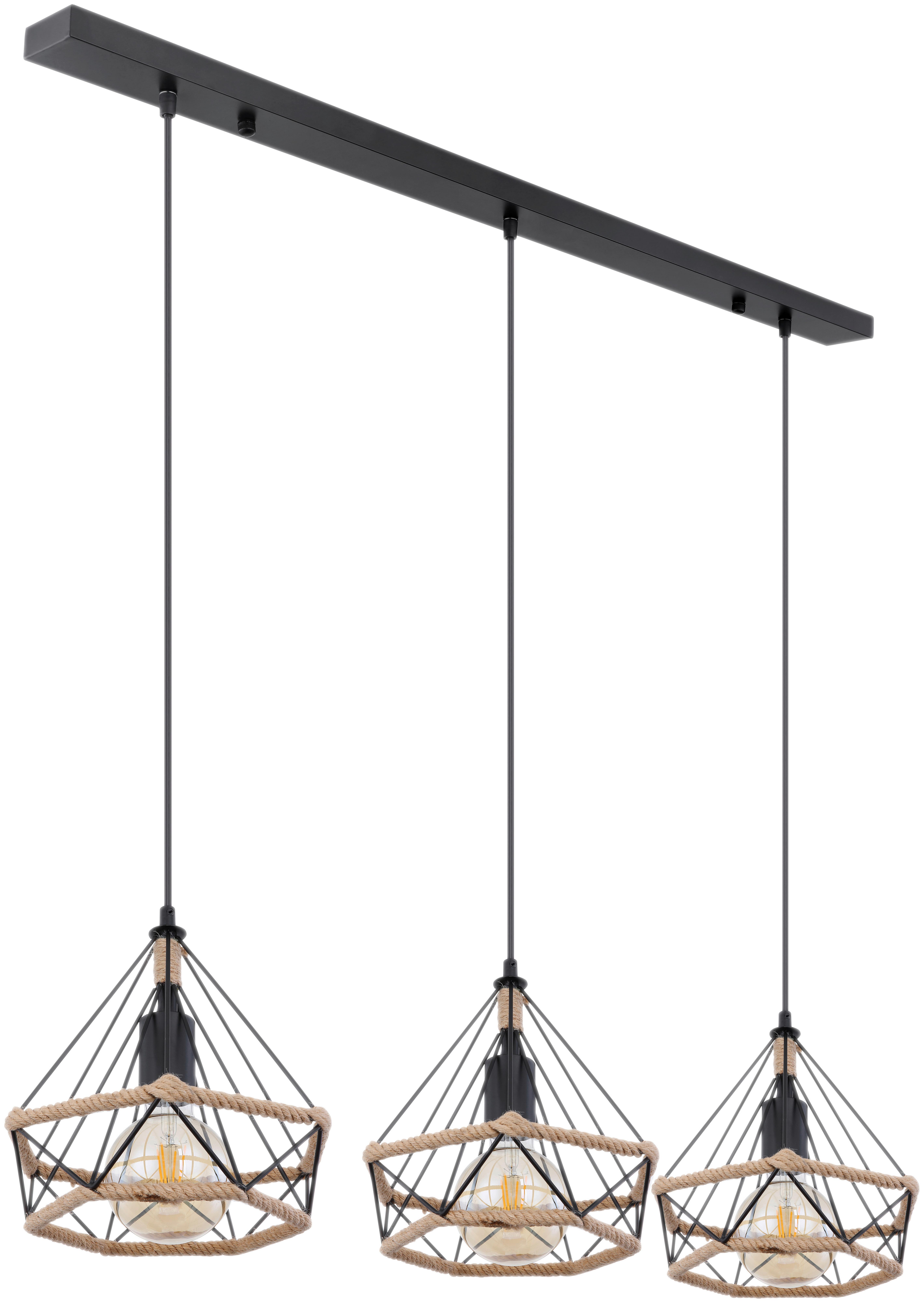 Hängeleuchte Jennie H: 120 Cm 3-Flammig - Schwarz/Naturfarben, ROMANTIK / LANDHAUS, Kunststoff/Textil (100/25/120cm) - James Wood