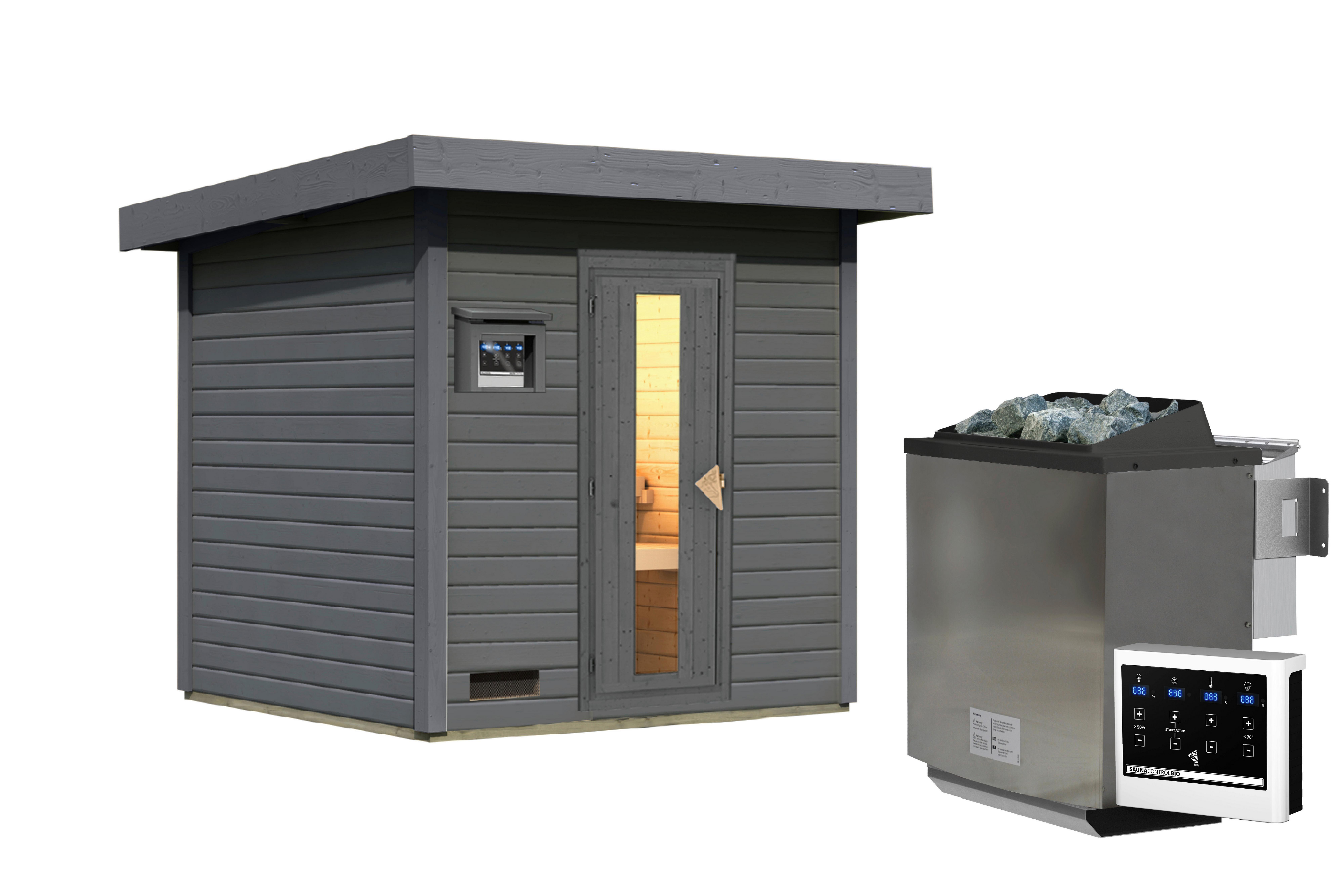 Saunahaus Bente 2 196/212/196 Cm - Grau, Basics, Holz (196/212/196cm)