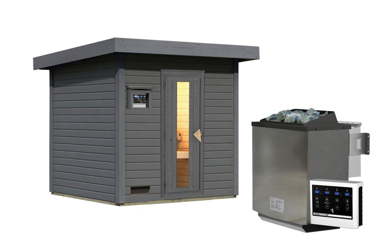 Saunahaus Bente 2 196/212/196 cm - Grau, Basics, Holz (196/212/196cm)