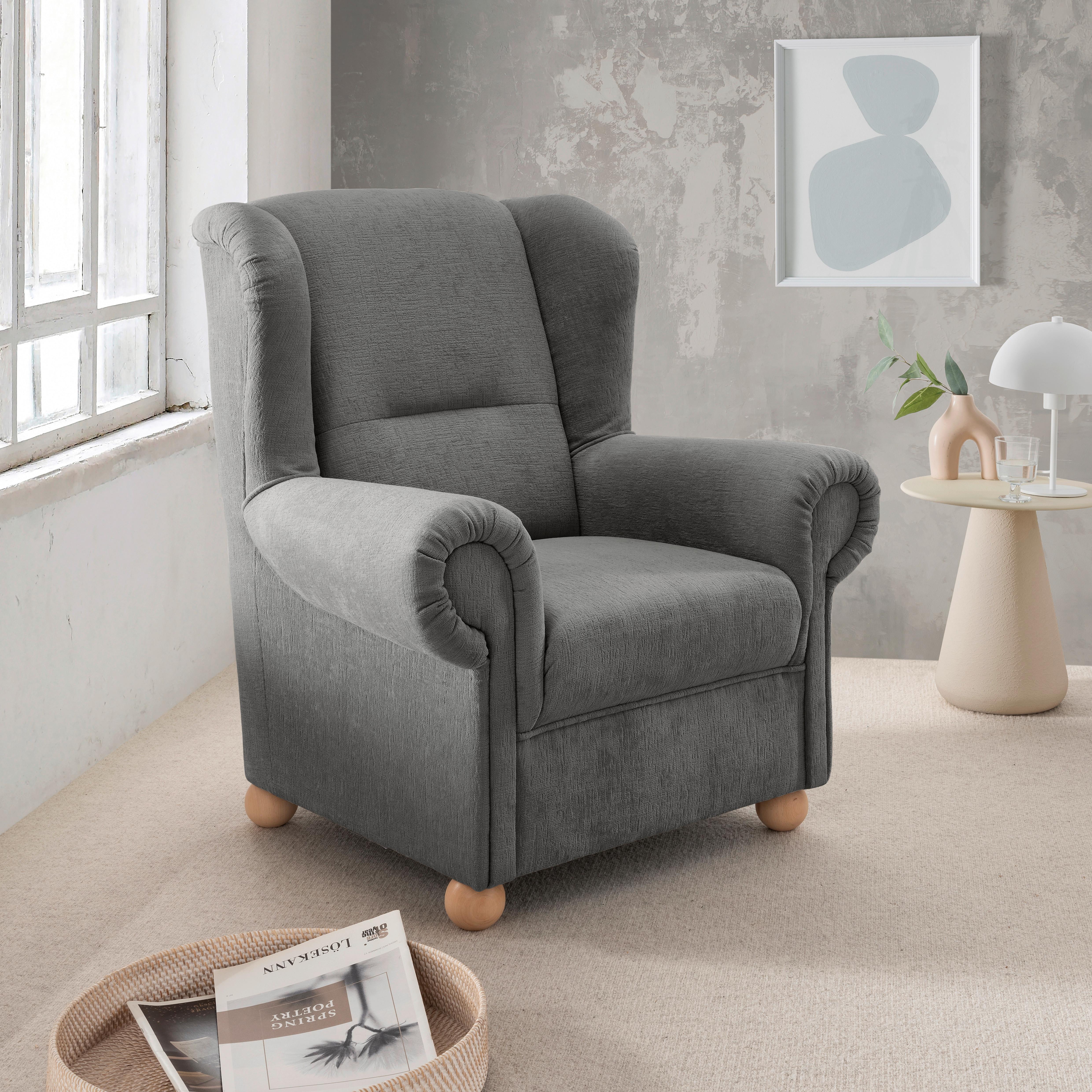 OHRENSESSEL Torello Graubraun B: 92cm - Wildeiche/Graubraun, KONVENTIONELL, Textil (92/102/89cm) - Livetastic