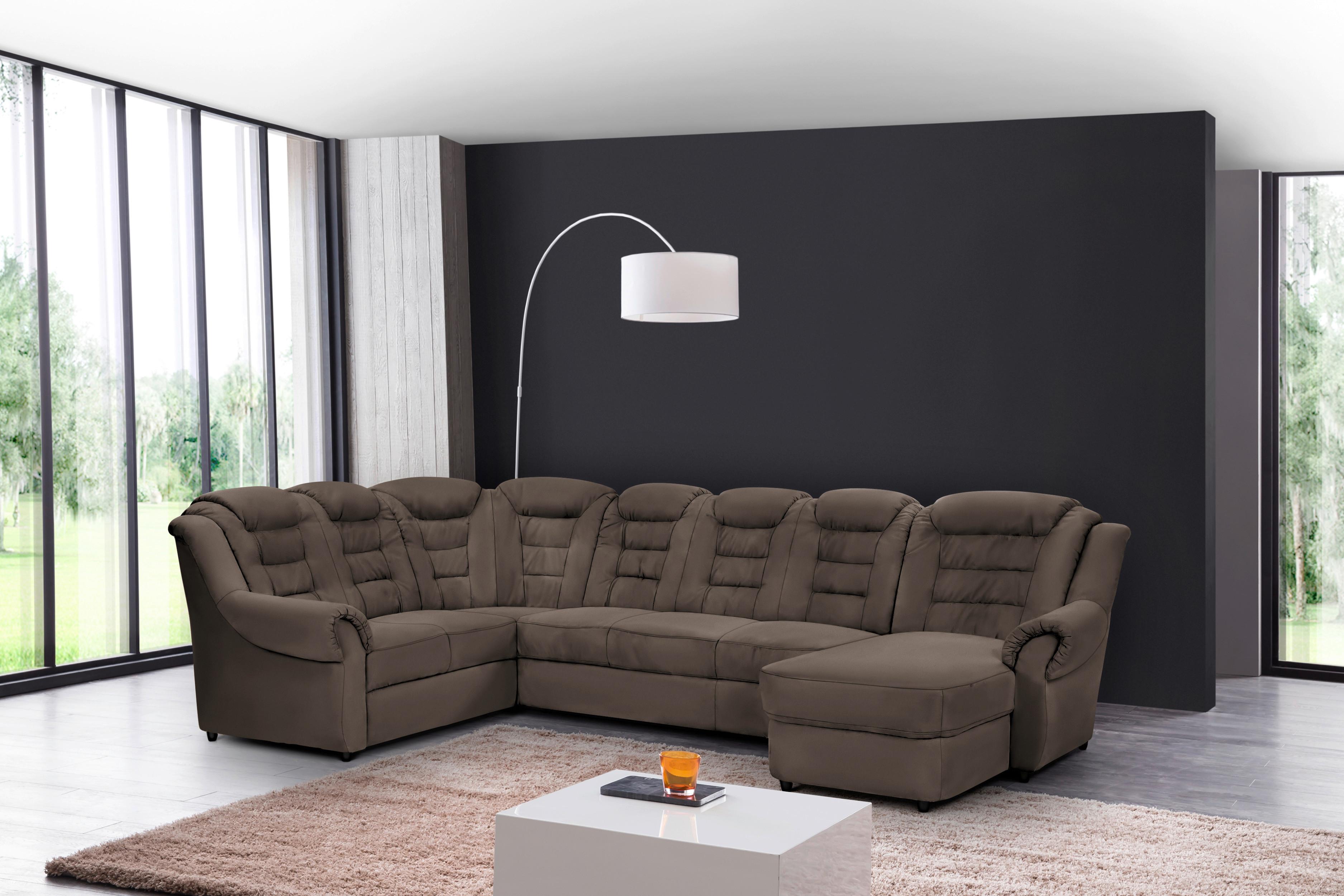 Wohnlandschaft Boston Braun Lederlook - Schwarz/Braun, KONVENTIONELL, Textil (216/333/165cm) - Livetastic