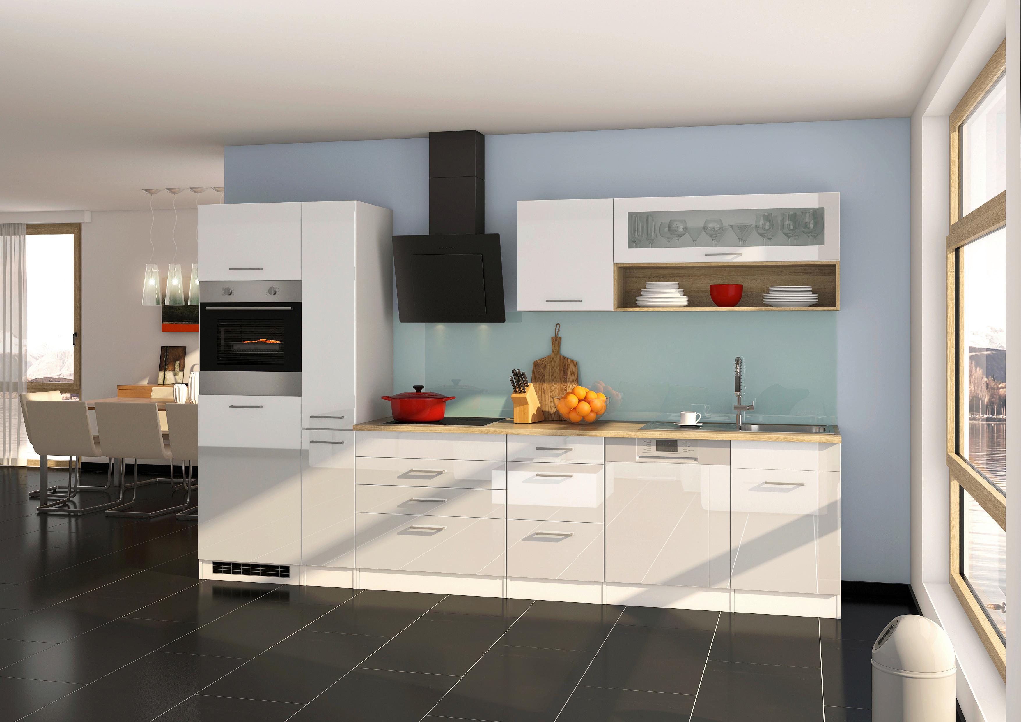 Küchenzeile Mailand M. Geräten 330 Cm Weiß Hochglanz