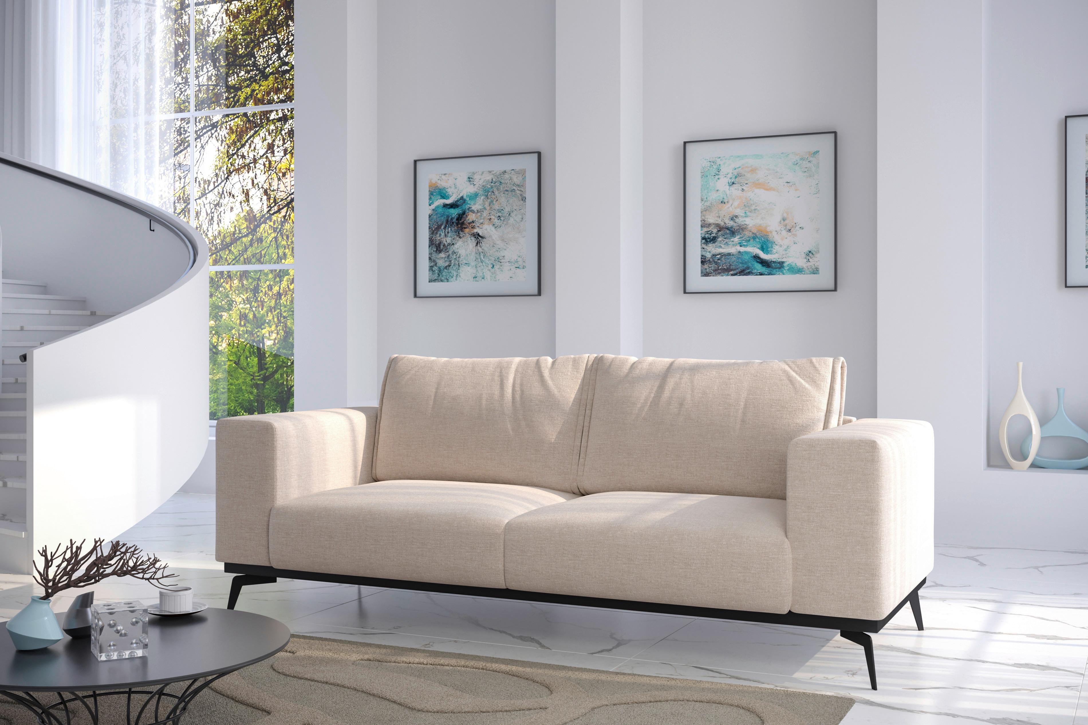 Dvoumístná pohovka ISOLDE, krémová - černá/krémová, Design, kov/dřevo (250/87/95cm) - MID.YOU