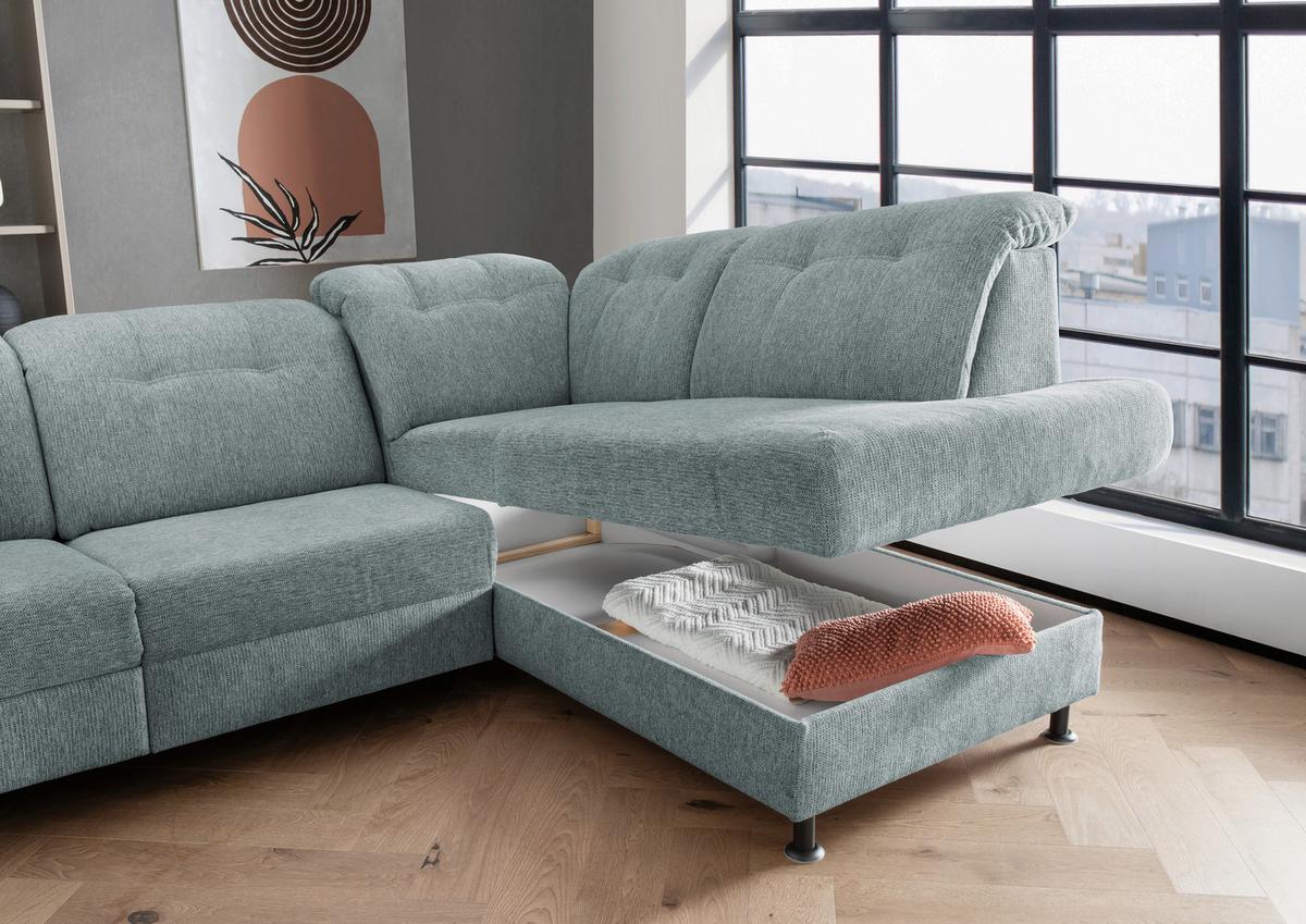 Ecksofa Minori Chenille Blau, S: 270x198 Cm - Blau/Schwarz, MODERN, Textil (270/198cm) - Livetastic
