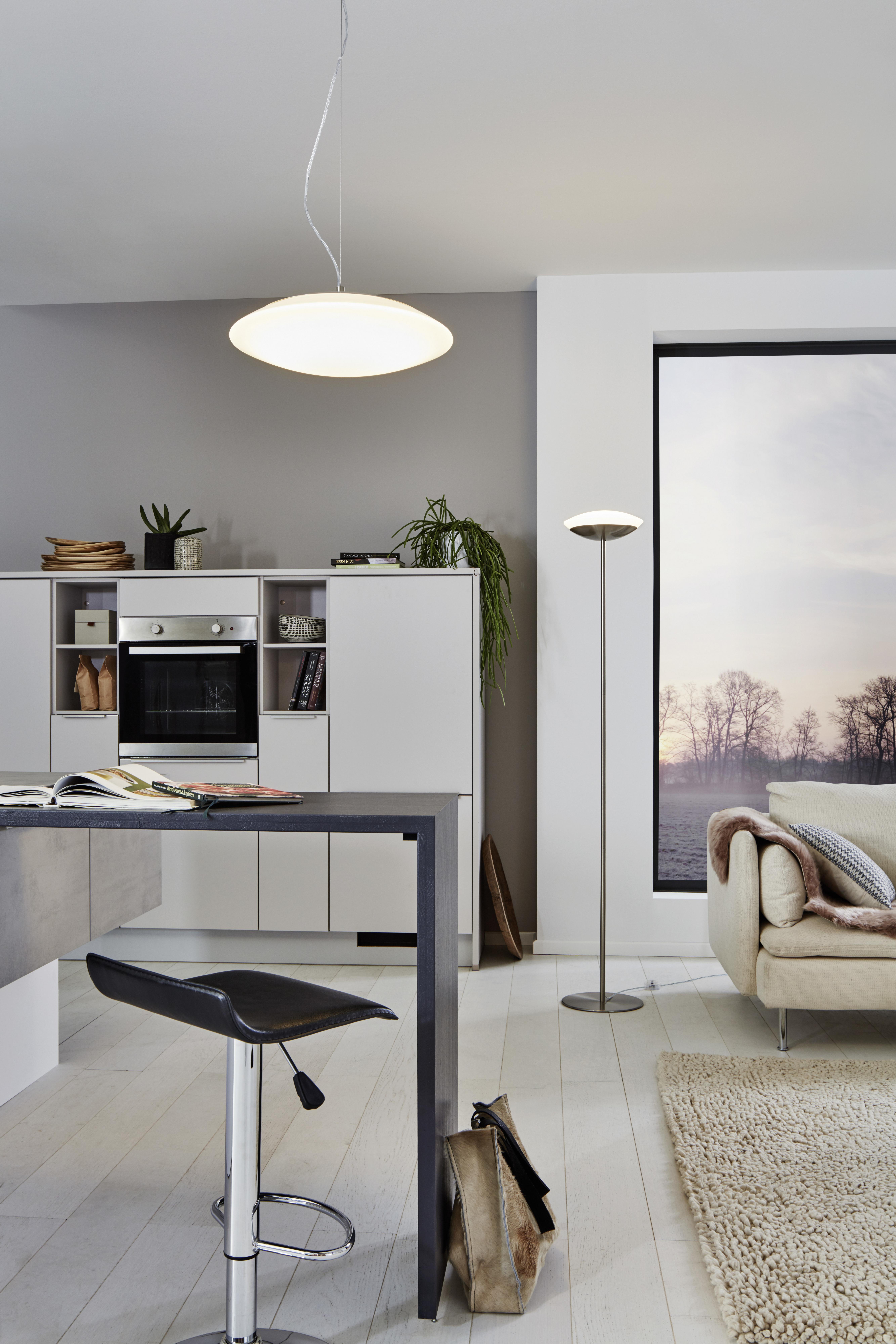 LED-Stehlampe Frattina-Connect dimmbar Nickelfarben/Weiß - Weiß/Nickelfarben, Basics, Kunststoff/Metall (29/181,5cm) - Eglo