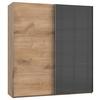 Schwebetürenschrank B: 200 Cm Level Grau/eichefarben Dekor - Eichefarben/Grau, MODERN, Holzwerkstoff (200/216/65cm) - MID.YOU