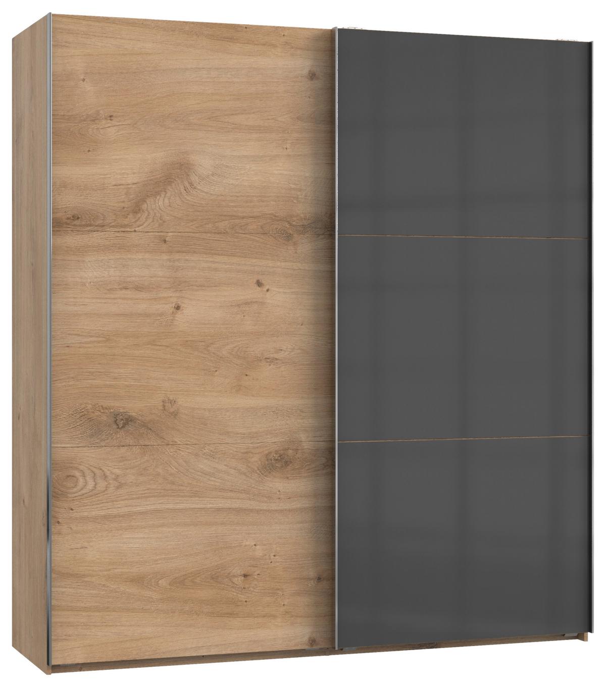 Schwebetürenschrank B: 200 Cm Level Grau/eichefarben Dekor - Eichefarben/Grau, MODERN, Holzwerkstoff (200/216/65cm) - MID.YOU