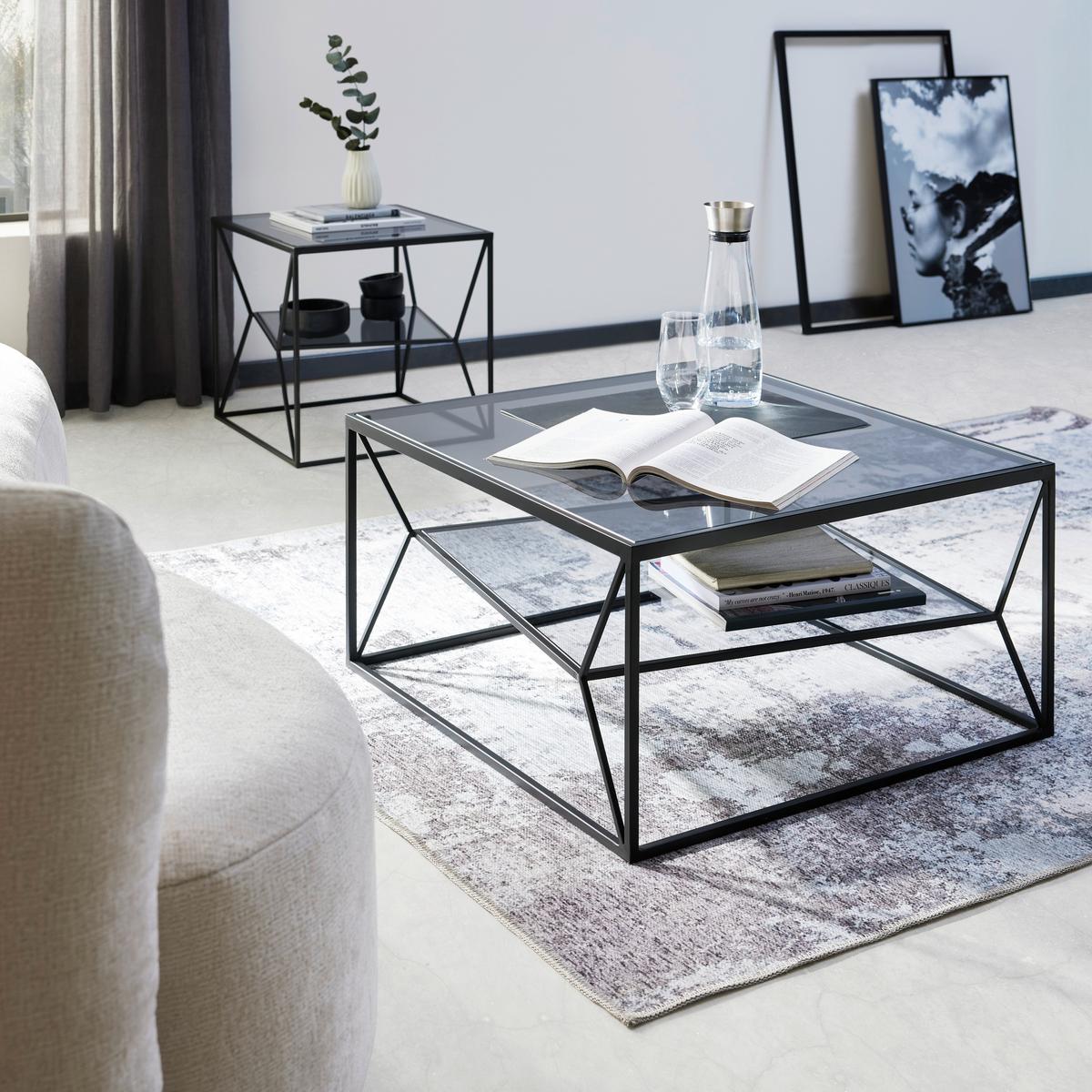 KONFERENČNÍ STOLEK ANGEL - šedá/černá, Moderní, kov/sklo (70/70/38cm) - Premium Living