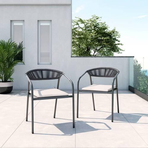 Sada záhradných kresiel BENICIO - čierna/sivá, Modern, kov/textil (56/80/64cm) - Bessagi Garden