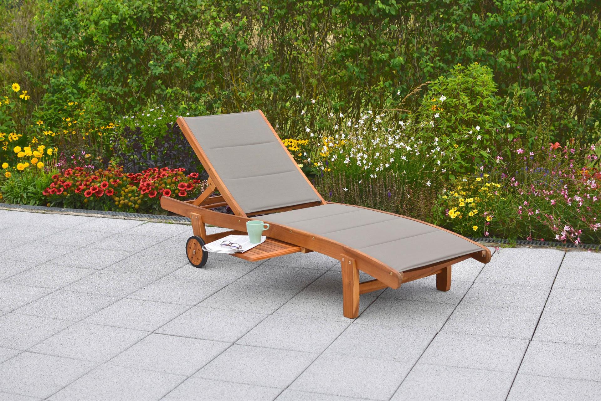 Sonnenliege Acapulco Akazie /Textil verstellbar mit Rollen - Taupe/Akaziefarben, KONVENTIONELL, Holz/Textil (94/63/197cm) - Gardenson