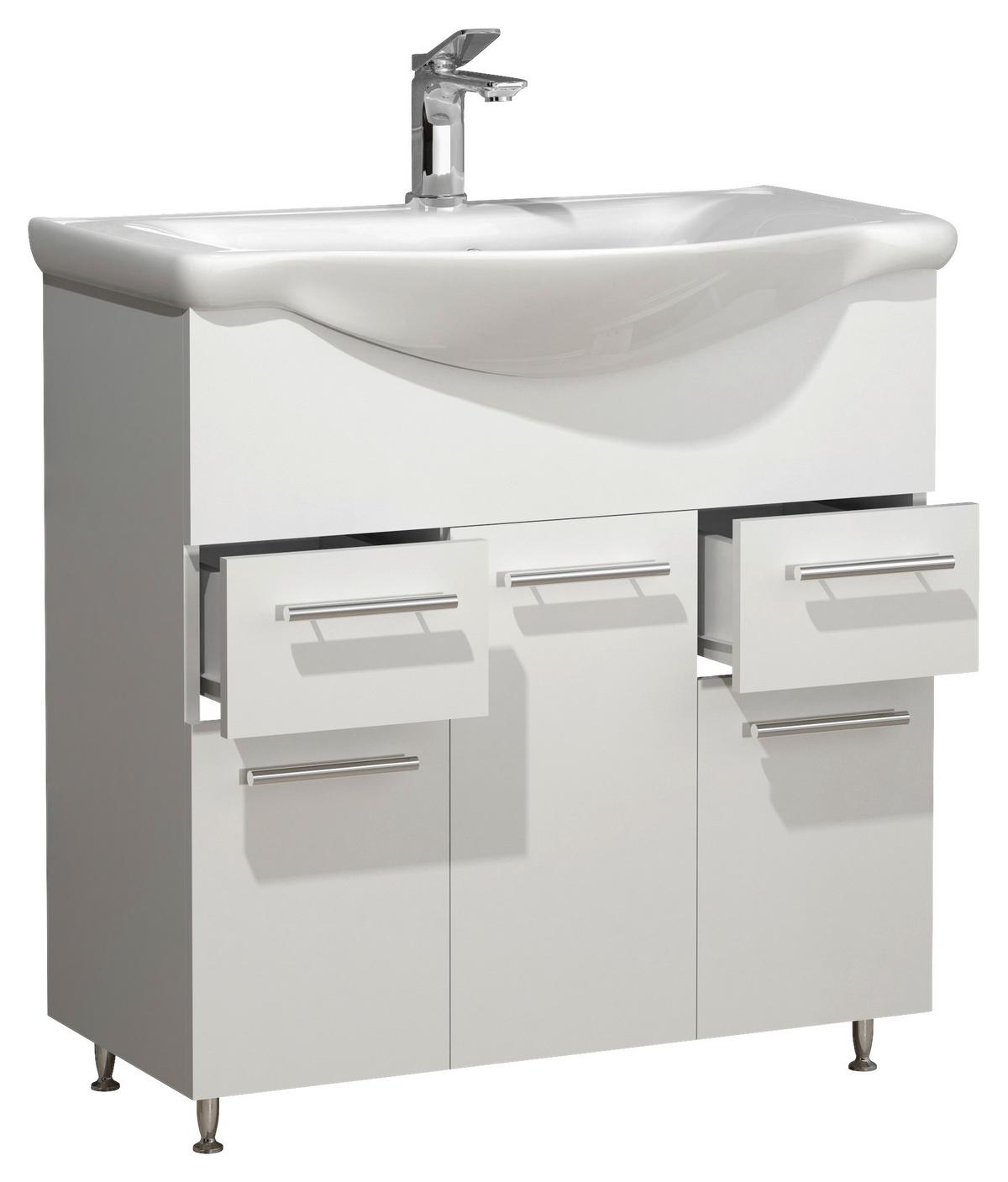 Waschtischkombi Lisalo XL - Silberfarben/Weiß, MODERN, Keramik/Holzwerkstoff (75cm) - MID.YOU