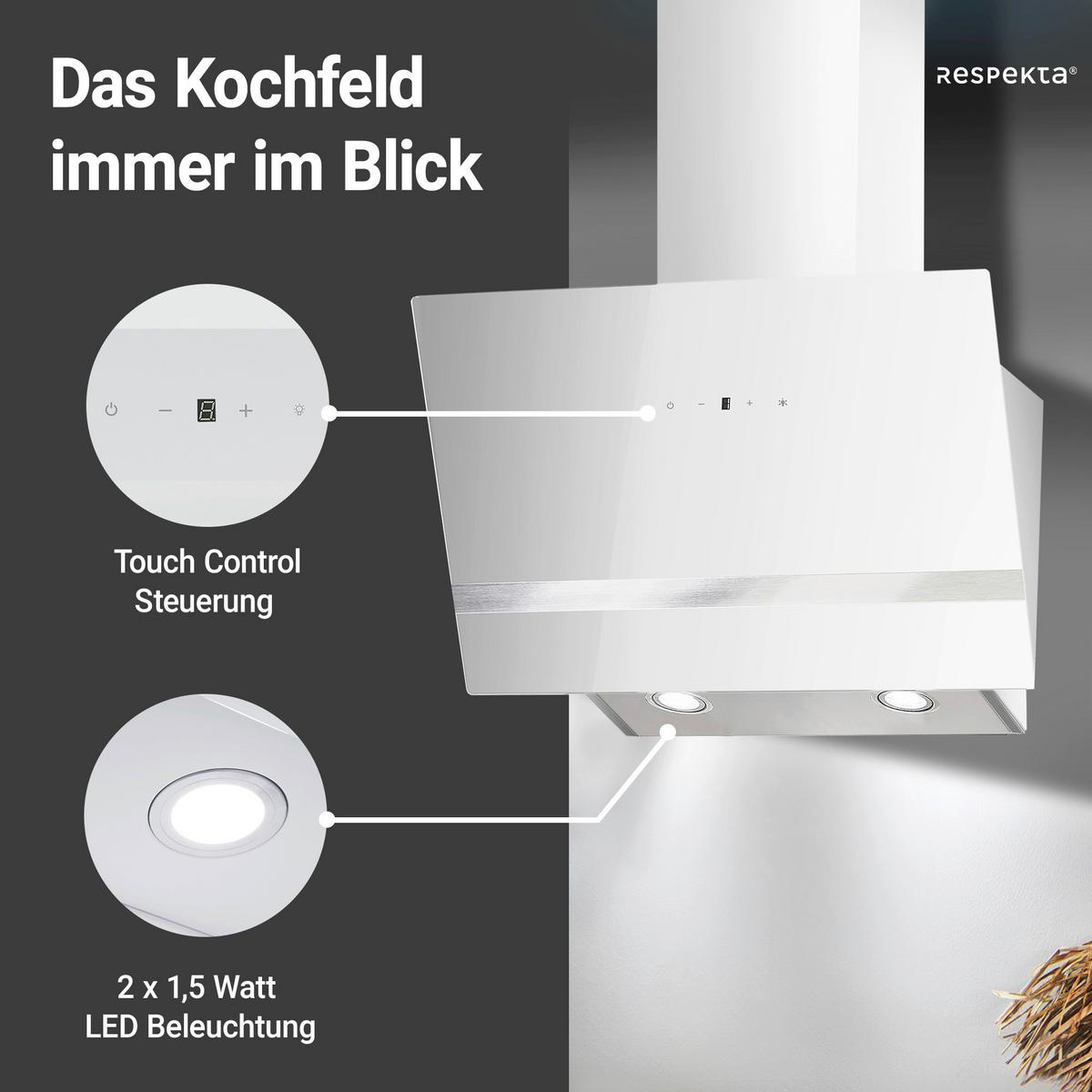 Kopffreihaube Respekta Hera Metall/Glas Weiß B: 59,5cm Led - Weiß, Trend, Glas/Metall (59,5/74,2-109,2/38,5cm) - Respekta