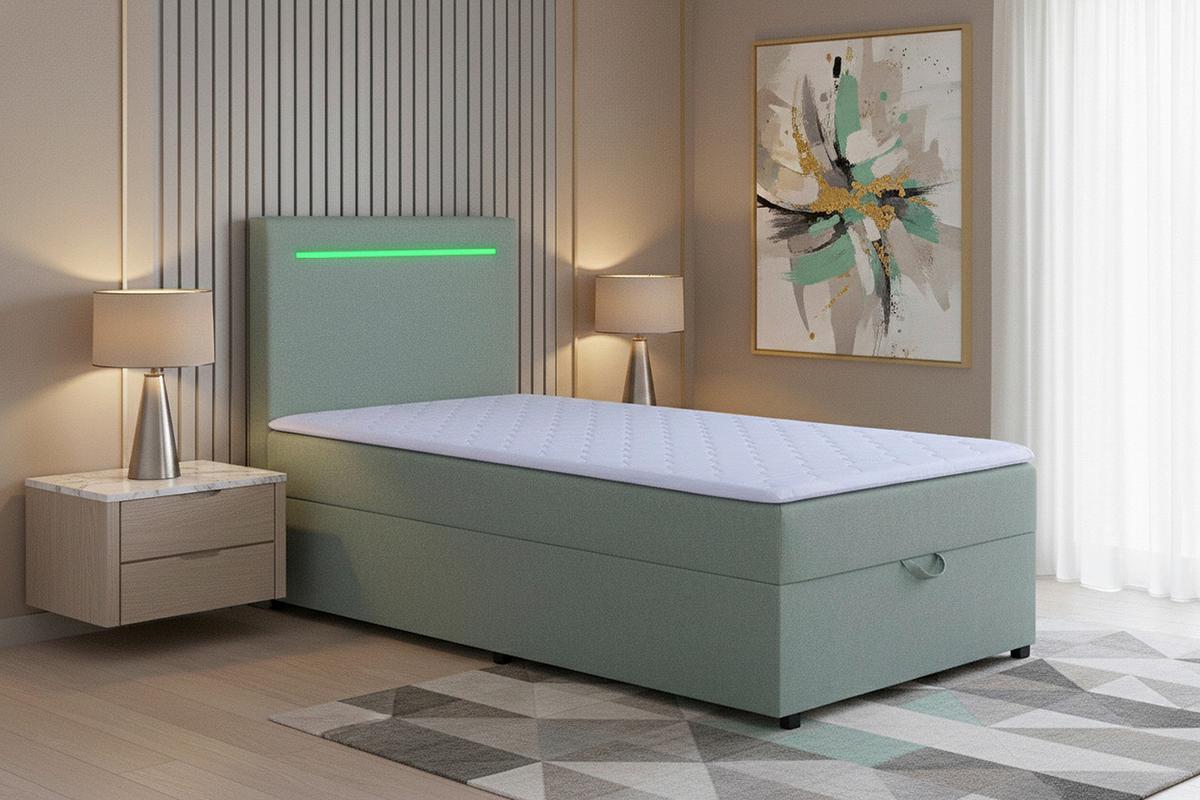 Boxbett Pisa 100 Led 100x200 Mintgrün - Schwarz/Mintgrün, MODERN, Holzwerkstoff/Textil (100/200cm) - MID.YOU