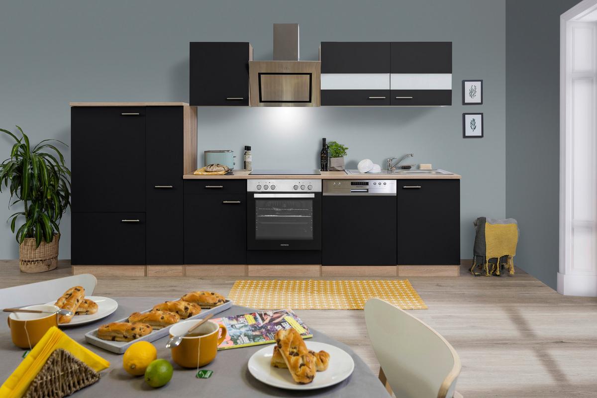 Küchenblock Merle Küchenblock 310 cm - Eichefarben/Schwarz, Basics, Holzwerkstoff (310cm) - Respekta