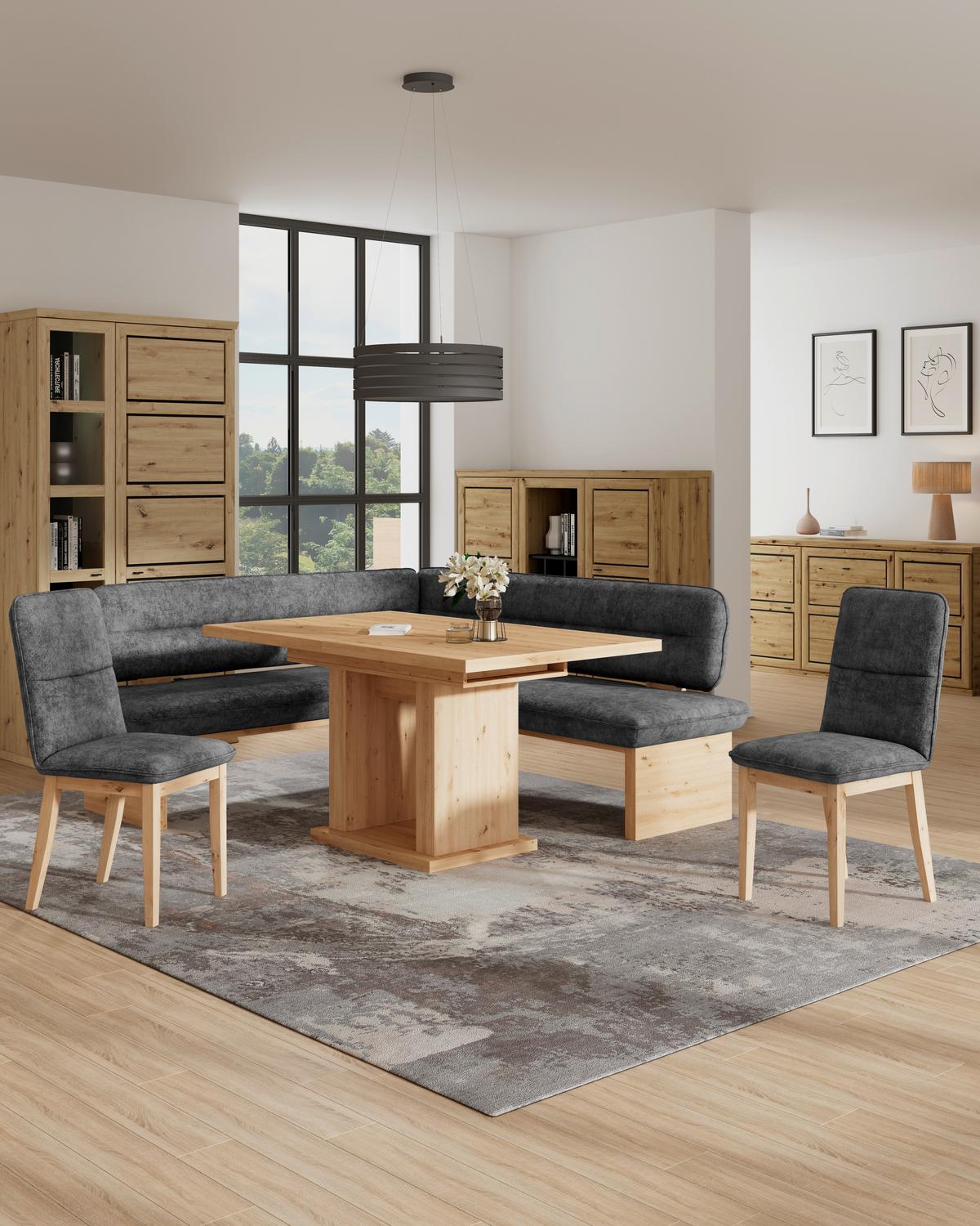 Eckbank Beluna Ii Webstoff Schwarz, B: 170cm - Eichefarben/Schwarz, KONVENTIONELL, Holz/Textil (170/192cm) - James Wood