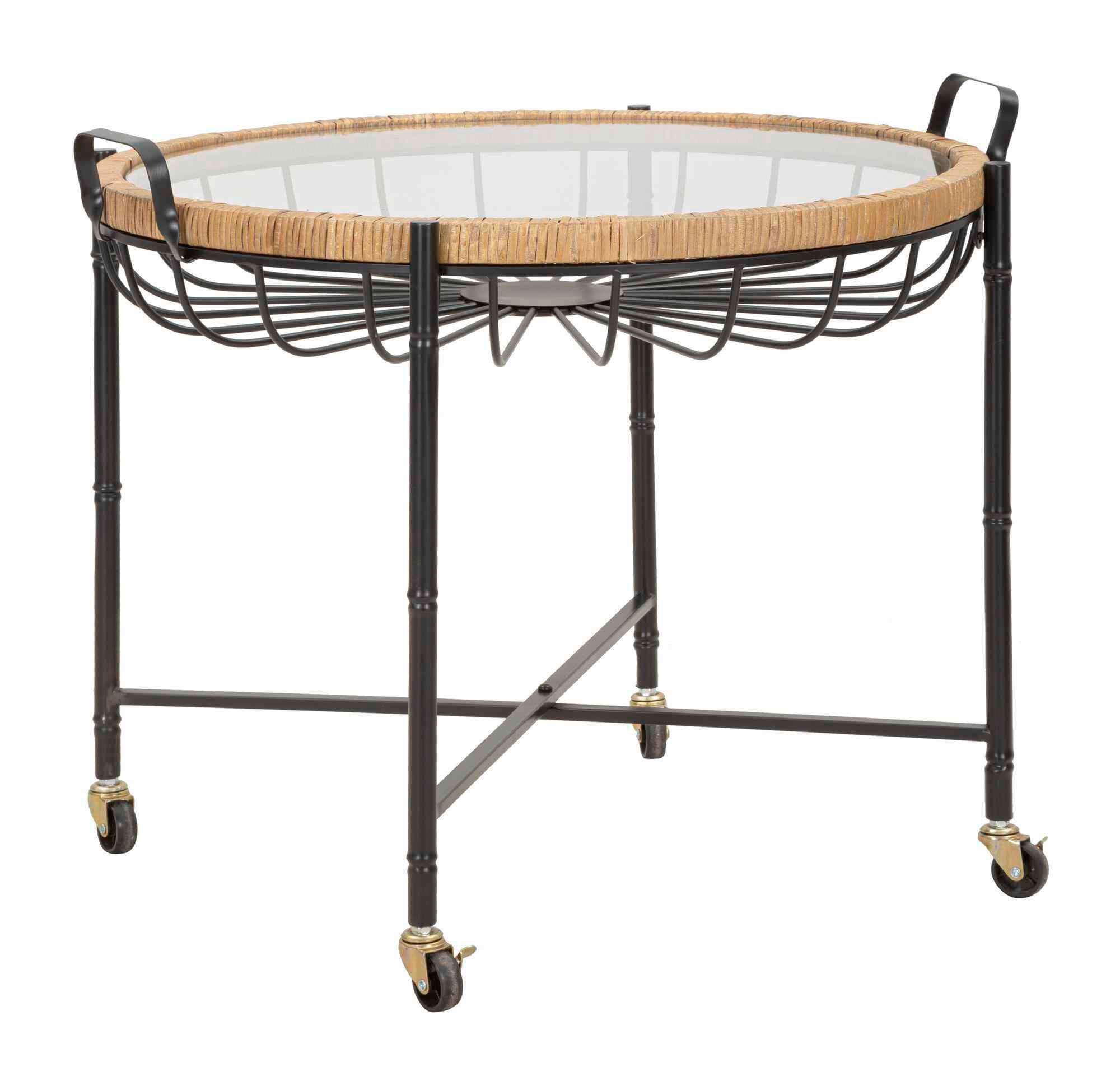 KONFERENČNÝ STOLÍK CEBU WITH GLASS - čierna/prírodná farba, Basics, kov/drevo (70,5/57/65cm)