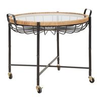 KONFERENČNÝ STOLÍK CEBU WITH GLASS - čierna/prírodná farba, Basics, kov/drevo (70,5/57/65cm)