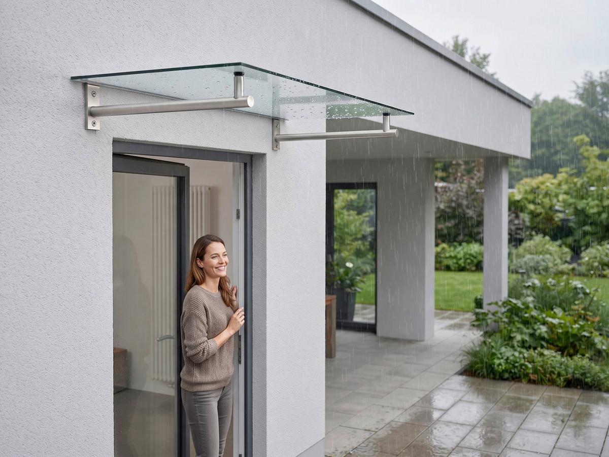 Vordach mit VSG Sicher- heitsglas, 140x80 cm - Basics (140/1/80cm)