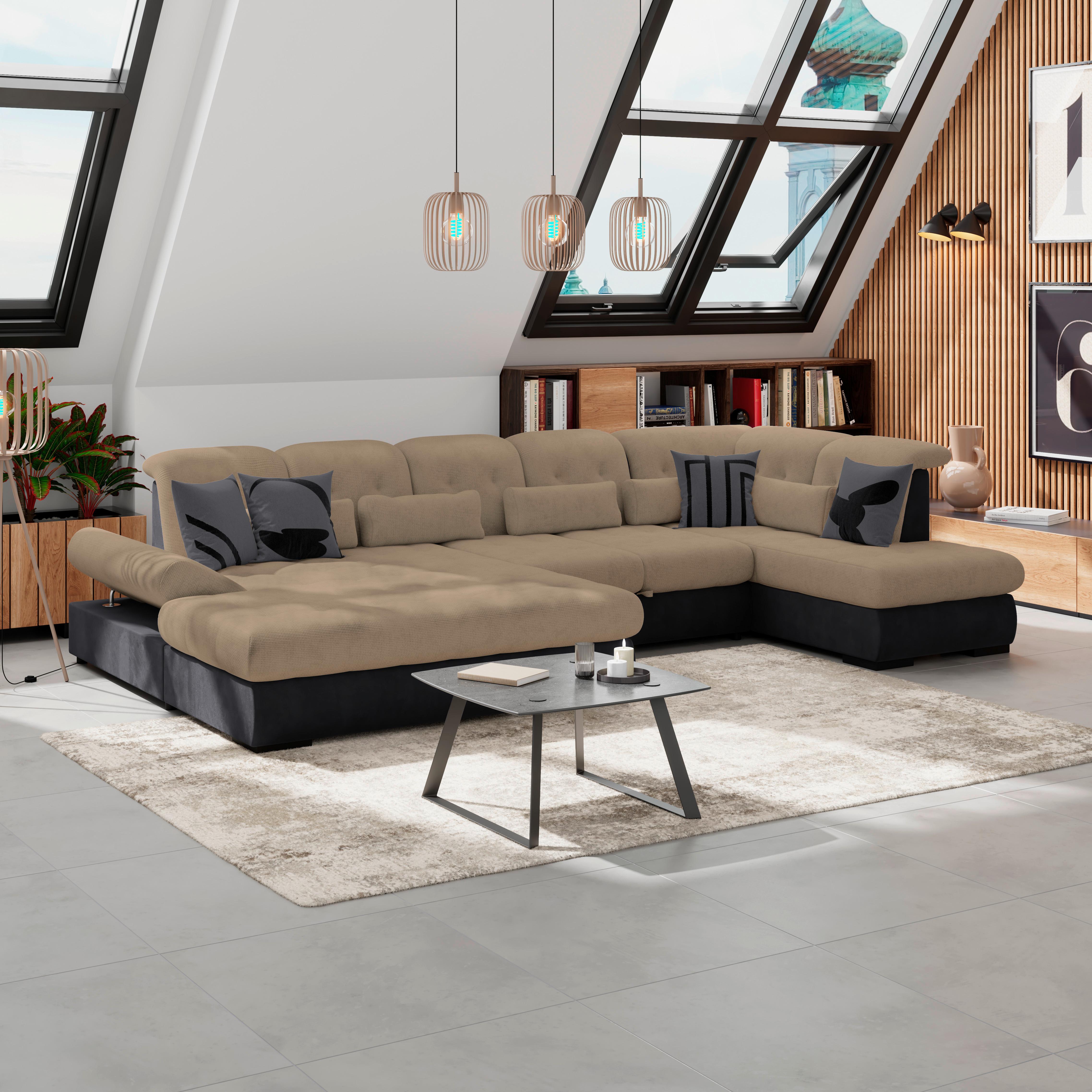 Wohnlandschaft Madera Dunkelbraun S: 358x212 Cm - Dunkelbraun/Anthrazit, KONVENTIONELL, Kunststoff/Textil (190/358/212cm)