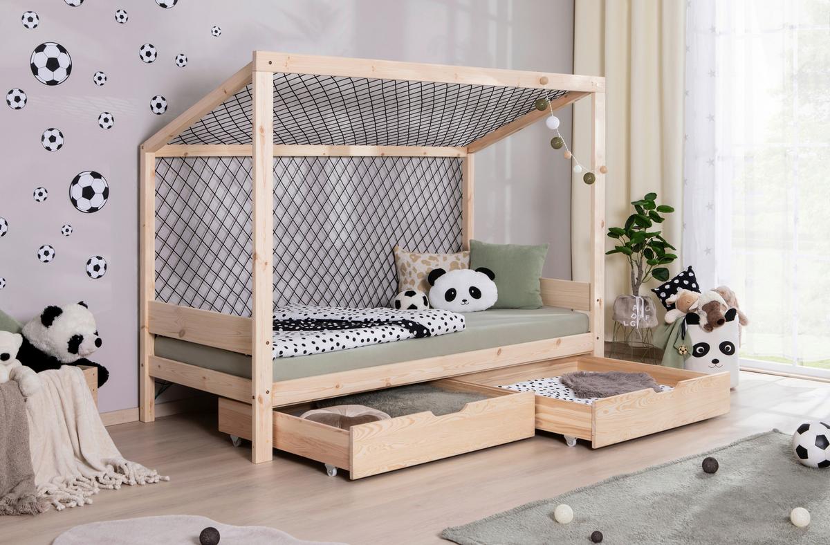 Bodenbett mit Bettkasten 90x200 cm Naturfarben - Naturfarben, MODERN, Holz (90/200cm) - MID.YOU